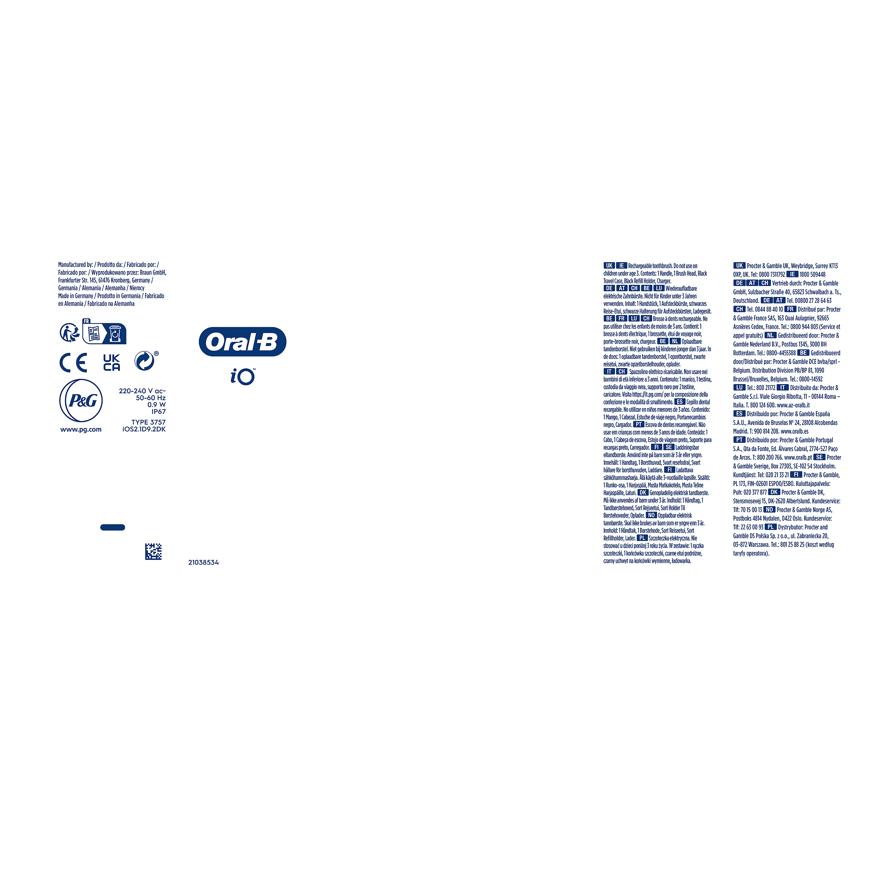 Oral-B iO2 Brosse À Dents Électrique Noire avec 2 Brossettes