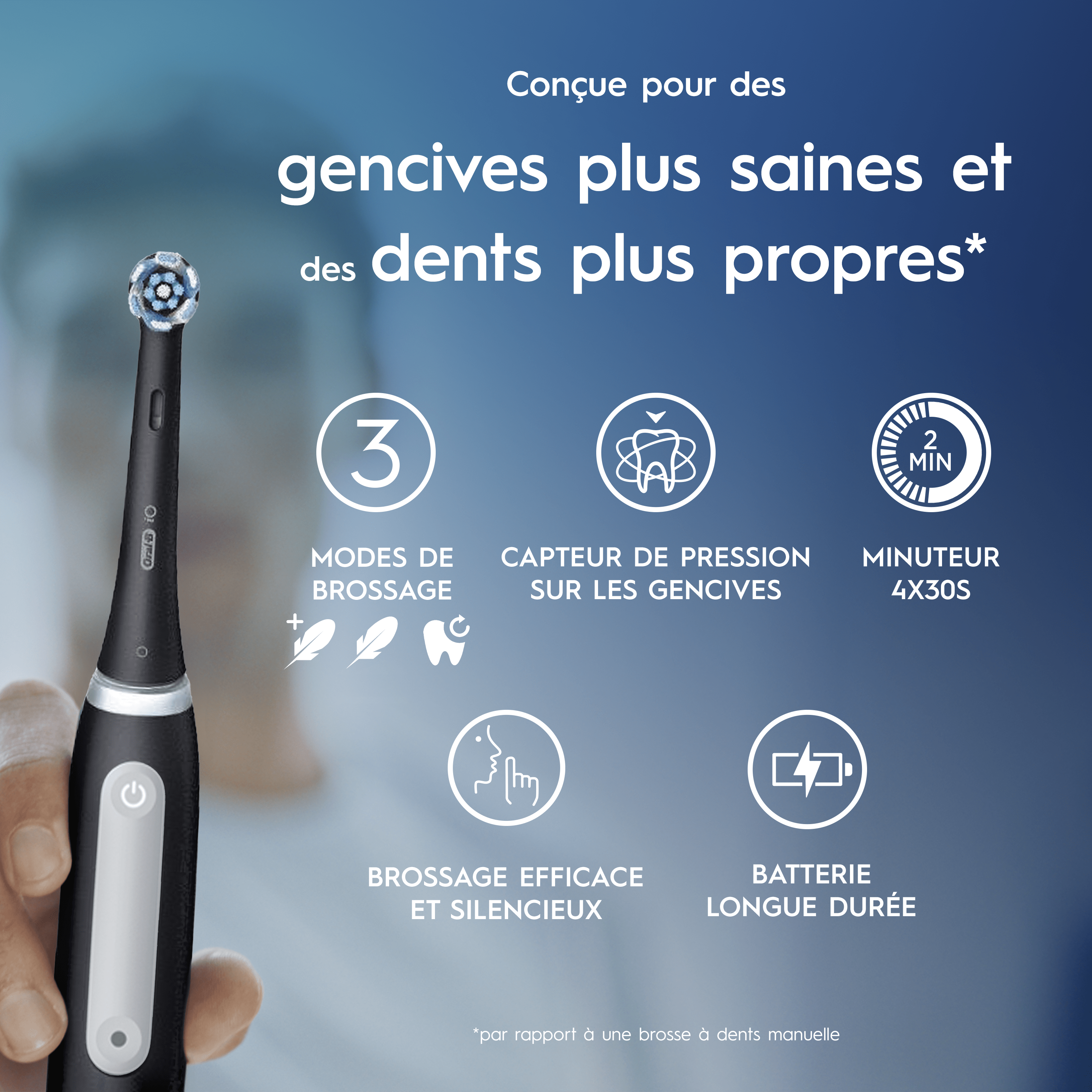 Oral-B iO 3 Brosse À Dents Électrique Noire, 1 Brossette, 1 Étui De Voyage