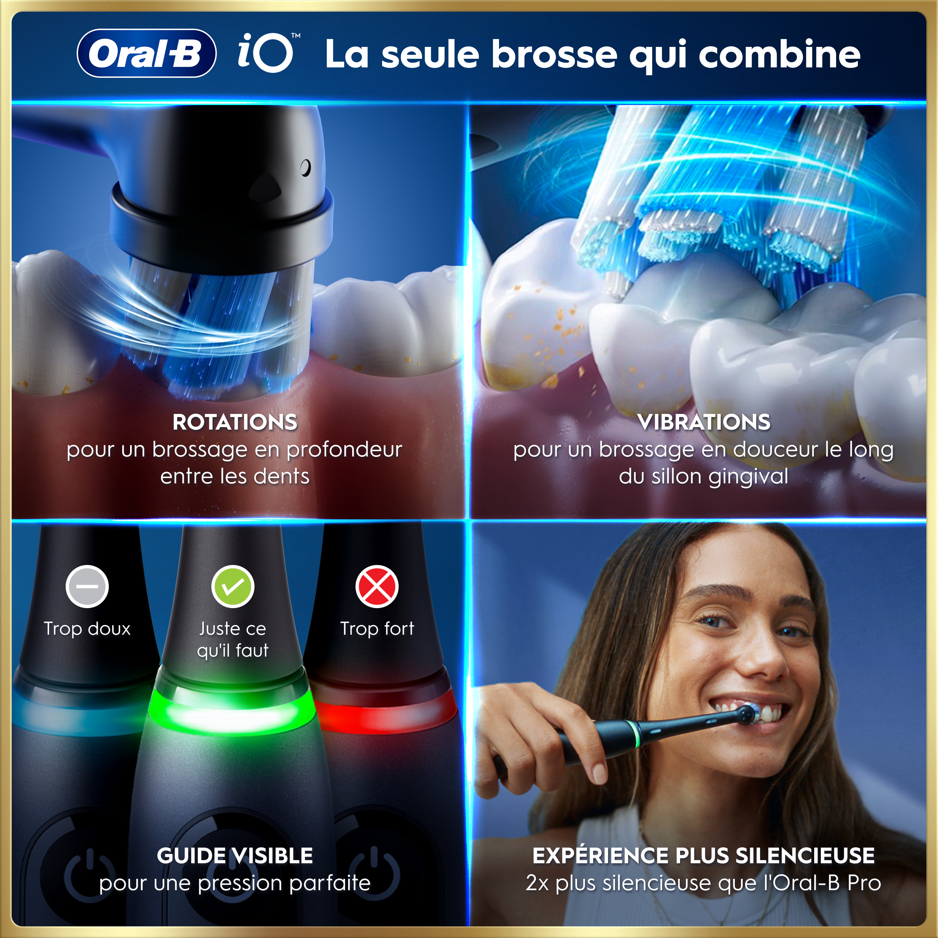 Brosse à dents électrique Oral-B iO9 | Pack de 2 | Noire et Rose | 4 brossettes | Chargeur magnétique rapide | Étui de voyage avec chargeur | Porte-brossettes