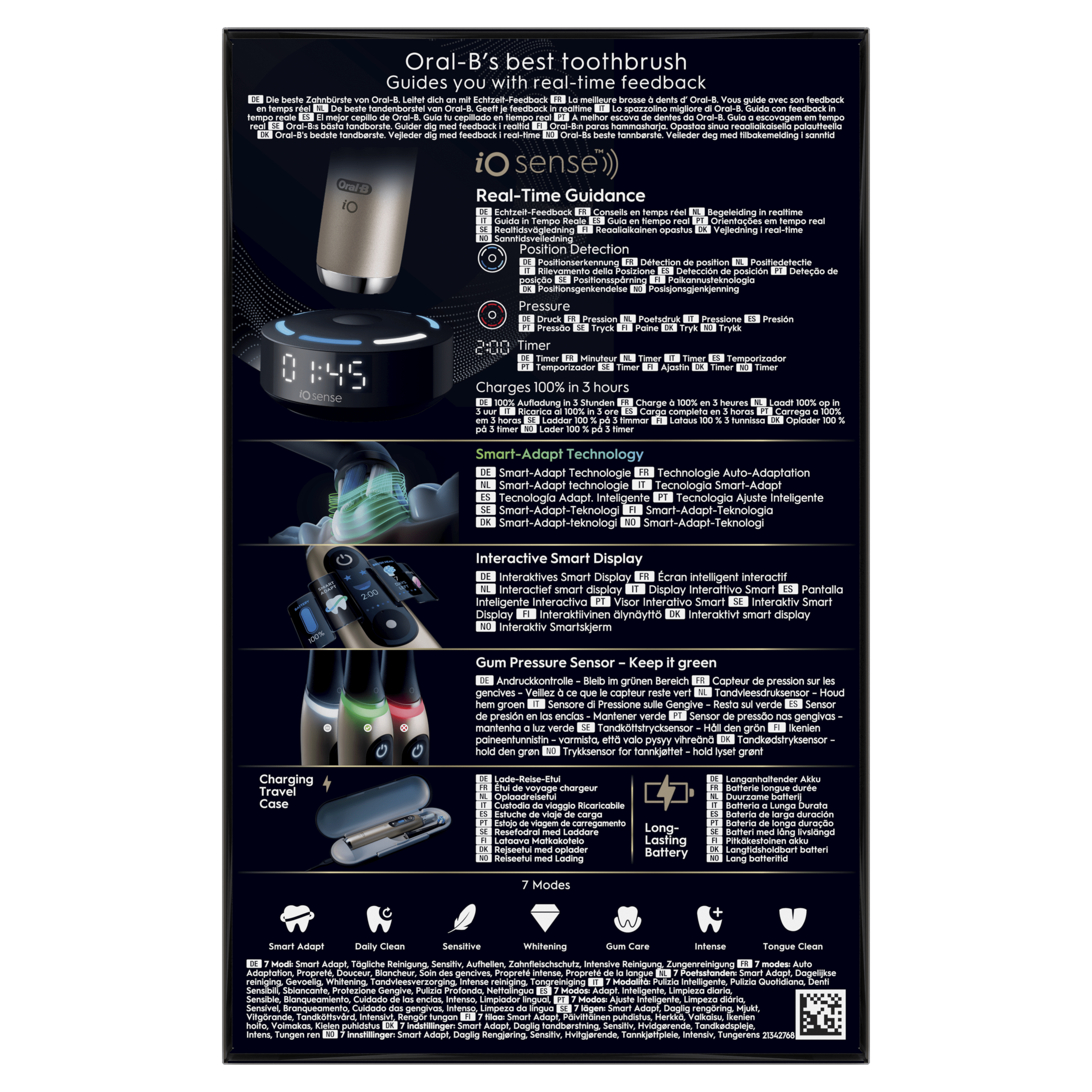 Pack Oral-B iO10 Gold - Sensibilité avec : 1 brosse à dents électrique + 2 dentifrices + 6 brossettes + 1 étui de voyage