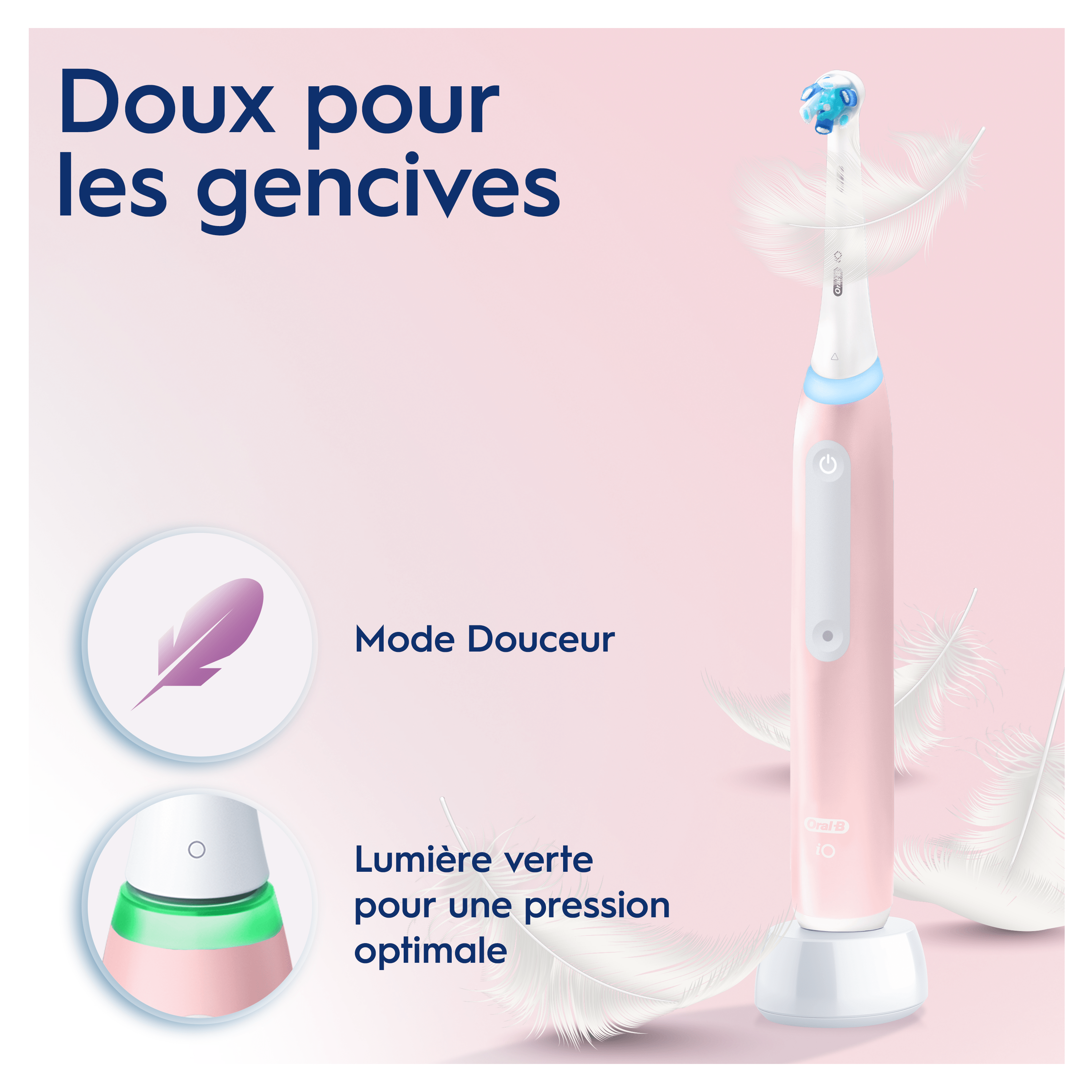 Oral-B iO3 Rose - Pack Sensibilité avec : 1 brosse à dents électrique + 2 dentifrices + 2 brossettes