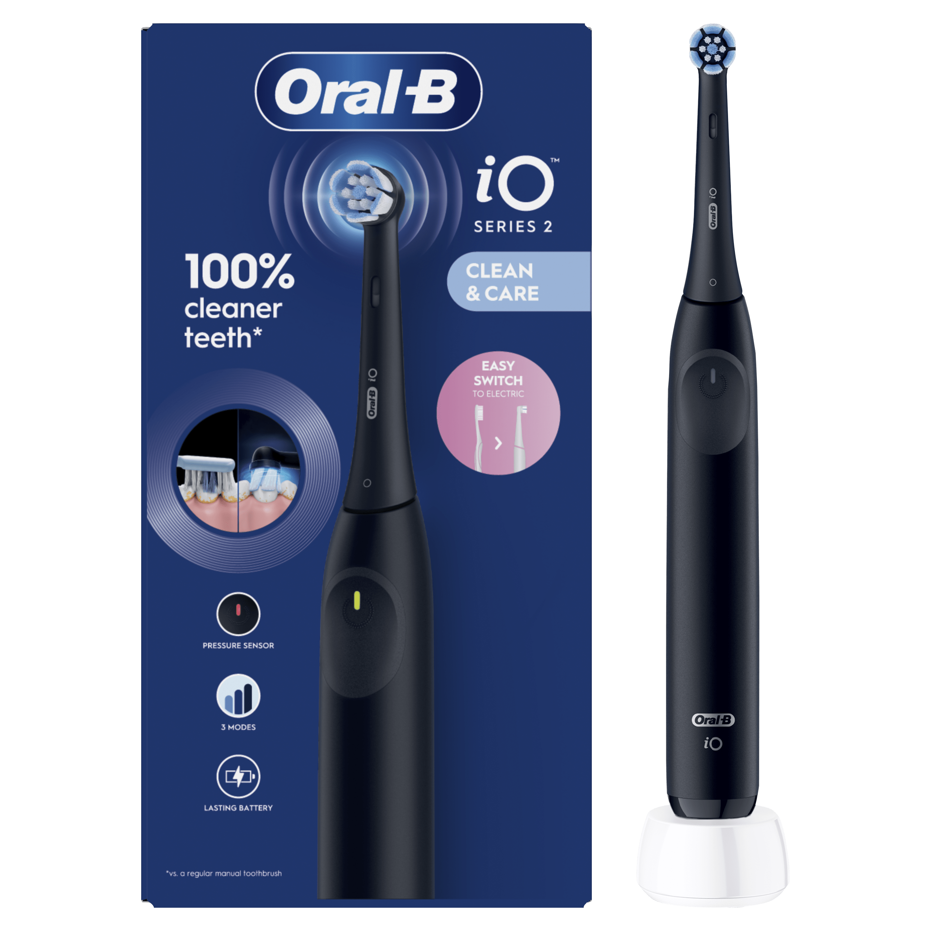 Oral-B iO2 Brosse À Dents Électrique Noire avec 2 Brossettes