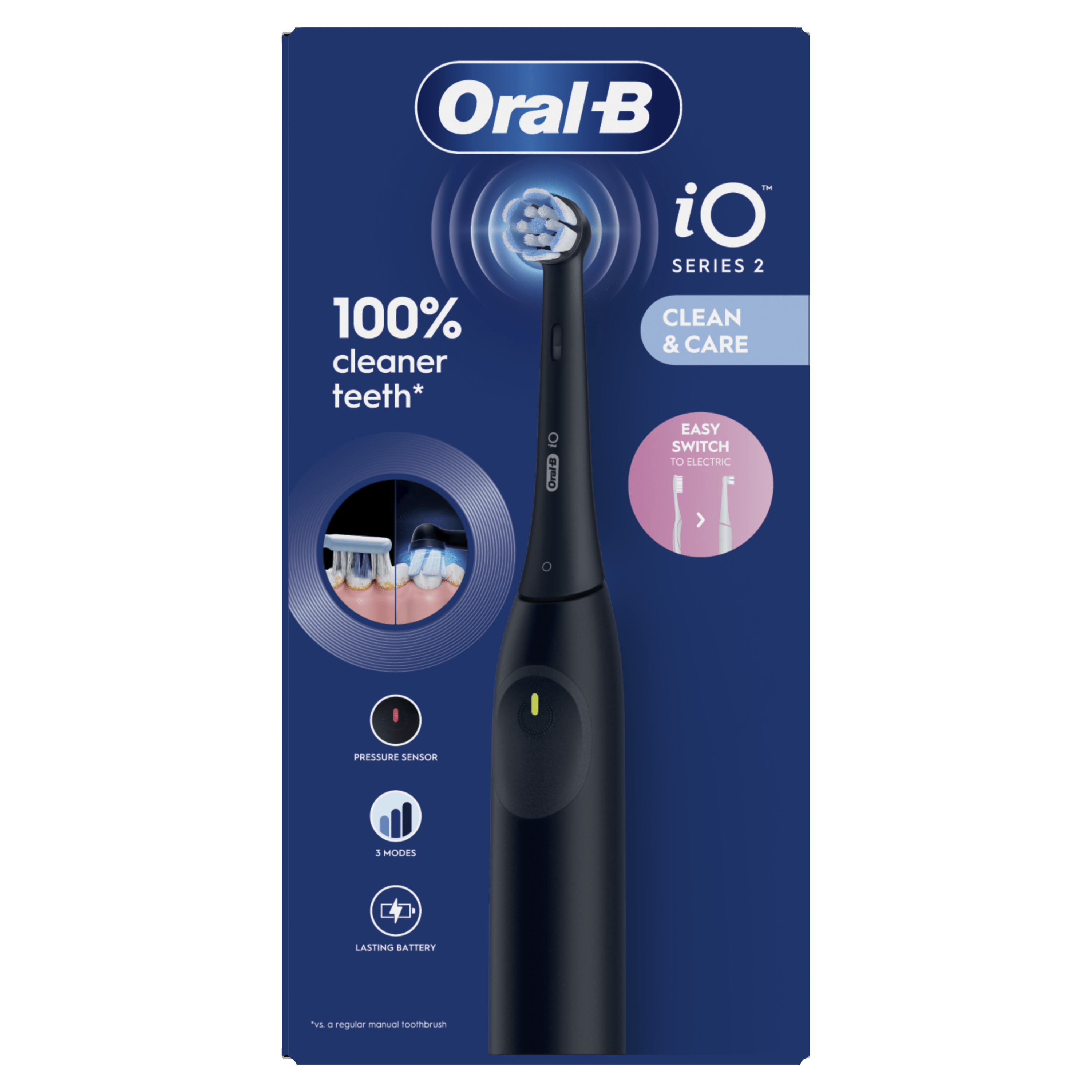 Oral-B iO2 Brosse À Dents Électrique Noire avec 2 Brossettes