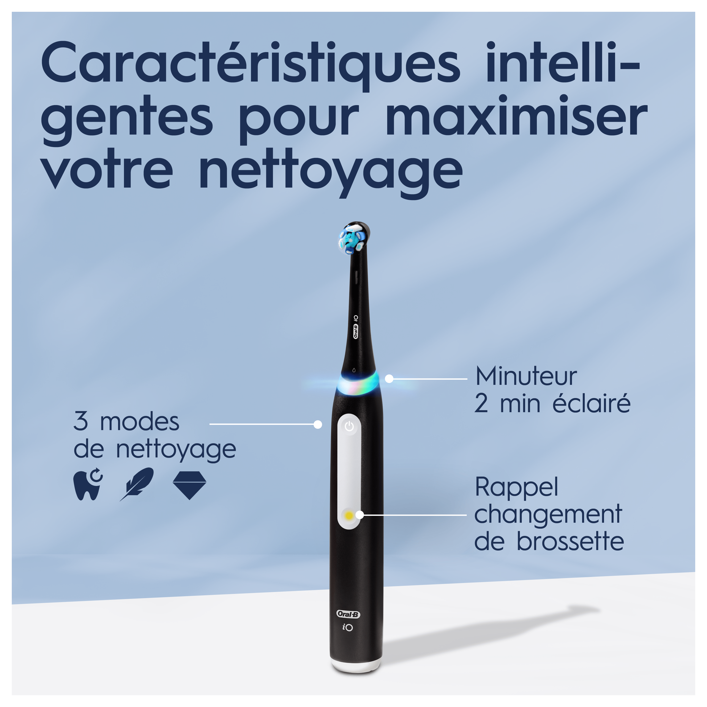 Oral-B iO 3 Noire Brosse à dents électrique avec brossette + 2 brossettes