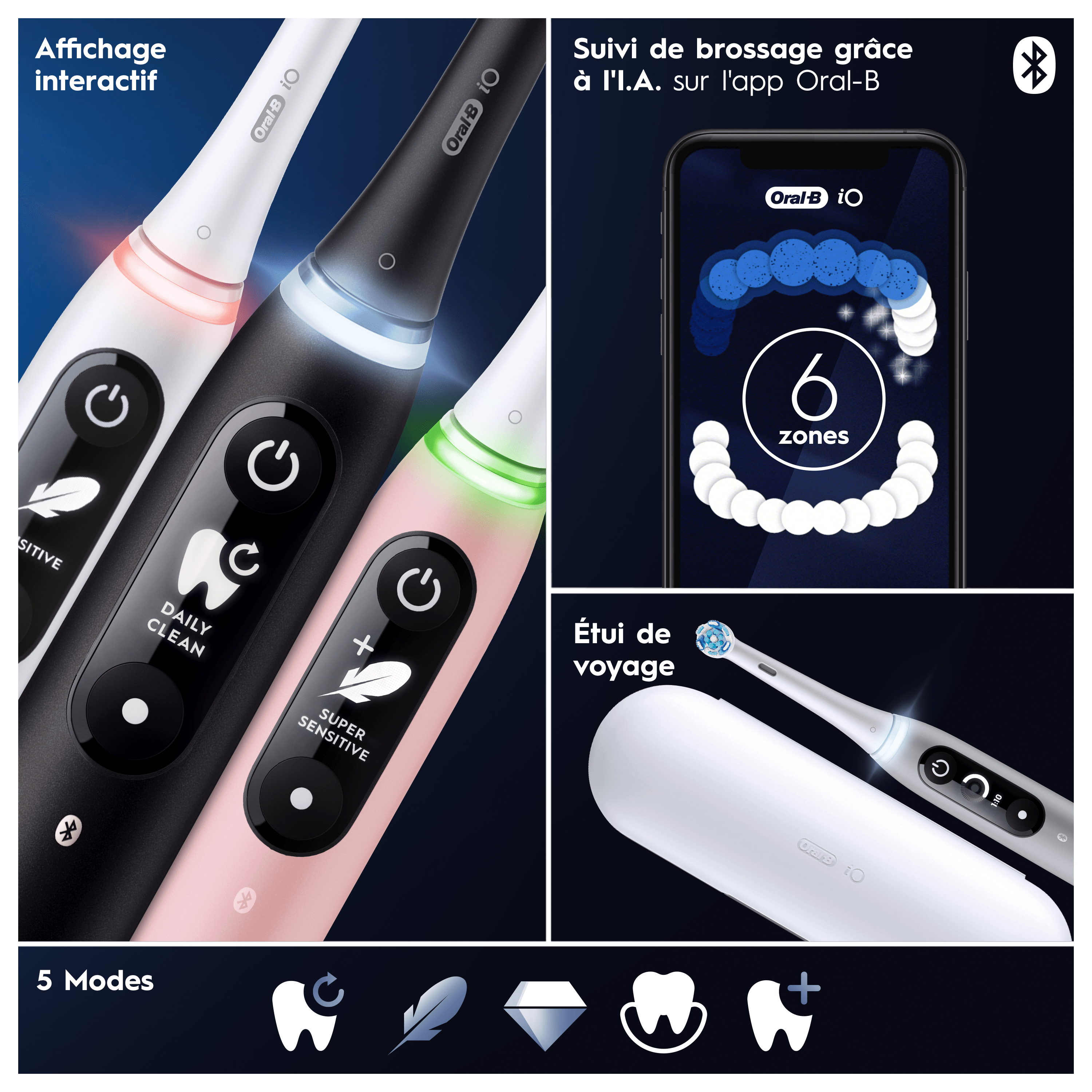 Oral-B iO 6 Brosse À Dents Électrique Noire + Brossettes iO Gentle Care Noires, Lot de 6