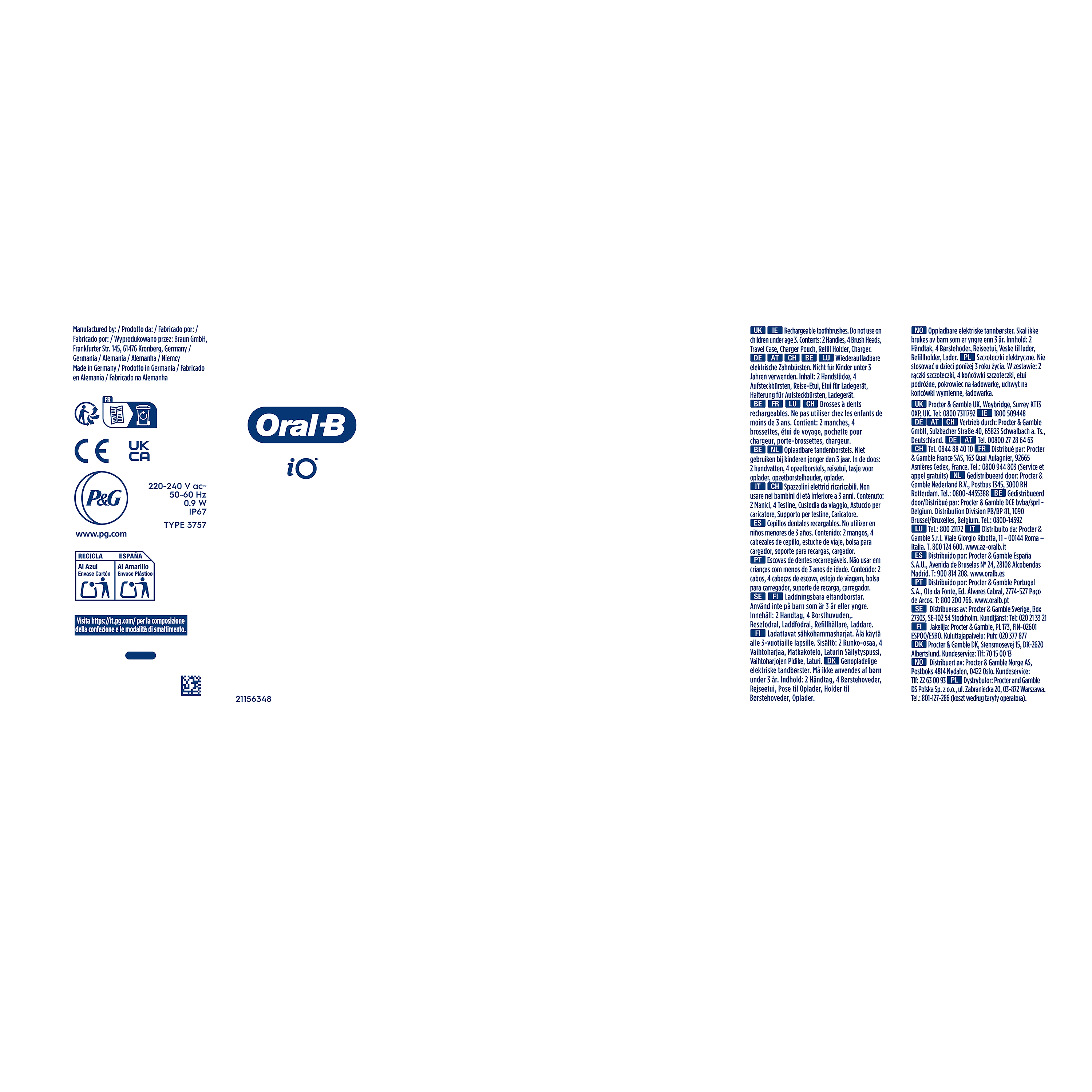 Oral-B iO 6 Lot de 2, Brosses à Dents Électriques Noire et Rose, 3 Brossettes, 1 Pochette pour Chargeur