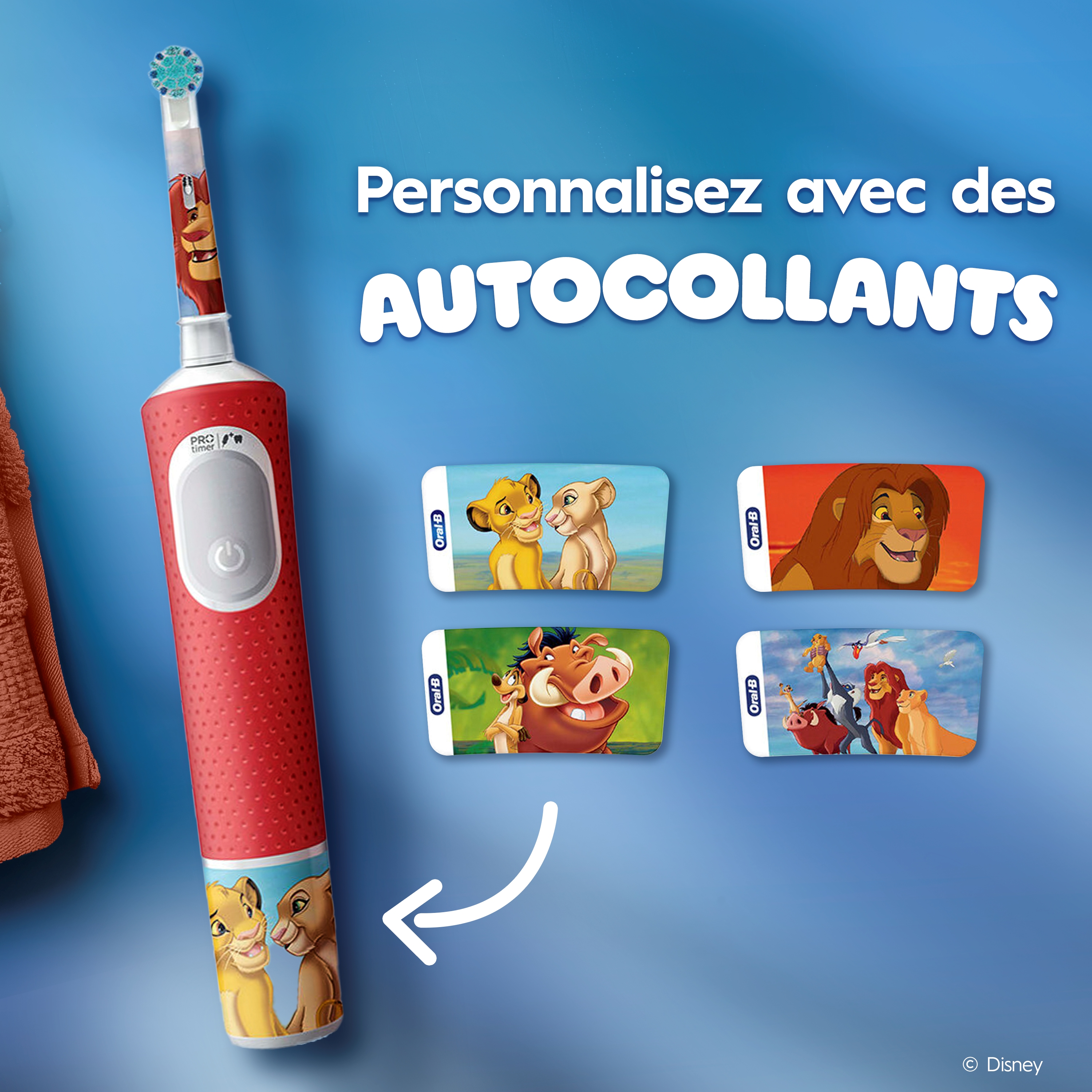 Brosse À Dents Électrique Oral-B Pro Kids 1 Manche Disney Le Roi Lion, 4 Brossettes , 3 Ans et Plus