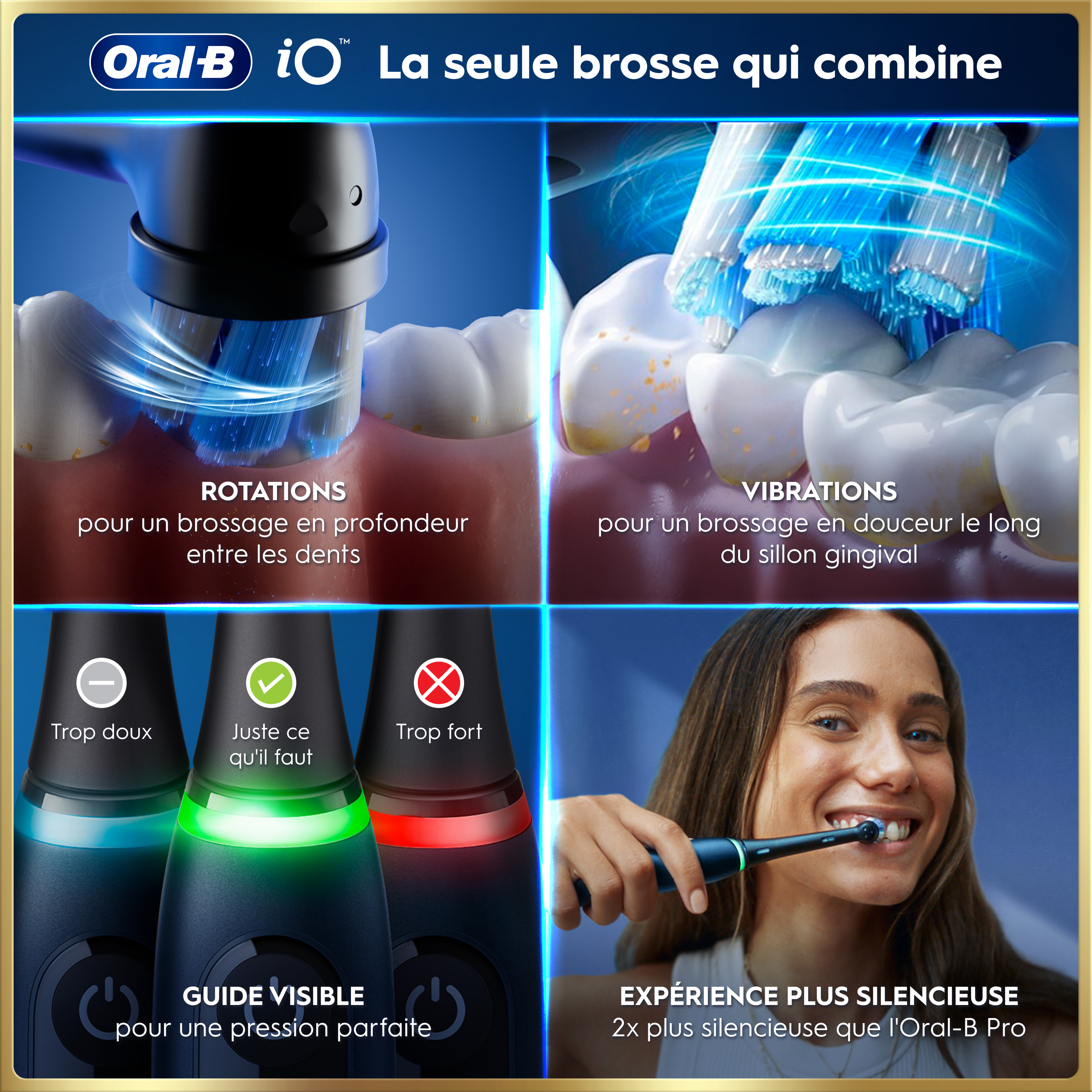 Brosse à dents électrique Oral-B iO9 | Bleu Saphir | 3 brossettes | Chargeur Magnétique Rapide | Étui de Voyage de Charge | Pochette de Chargeur | Porte-brossettes