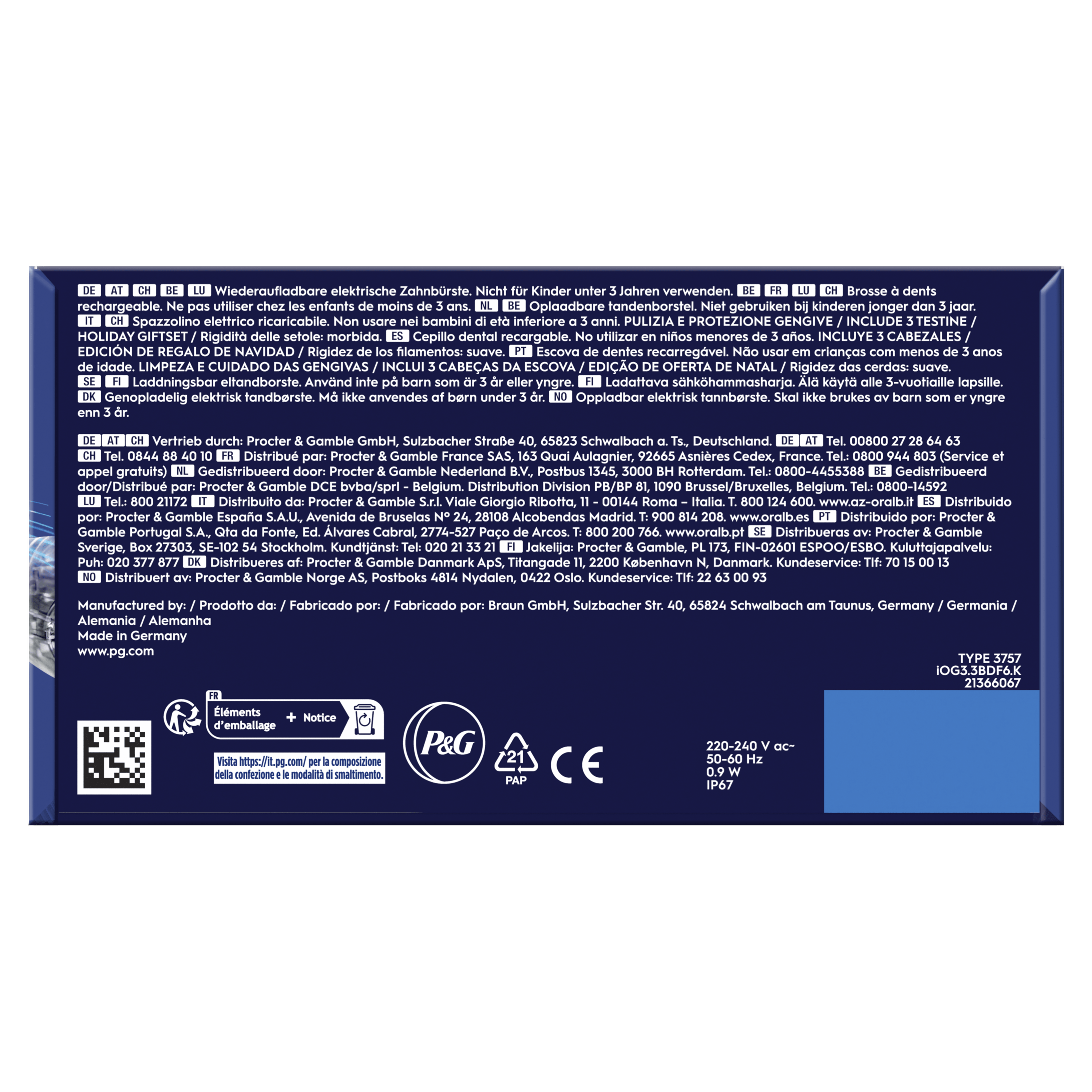 Oral-B iO 3 Brosse À Dents Électrique Noire, 1 Brossette, 1 Étui De Voyage