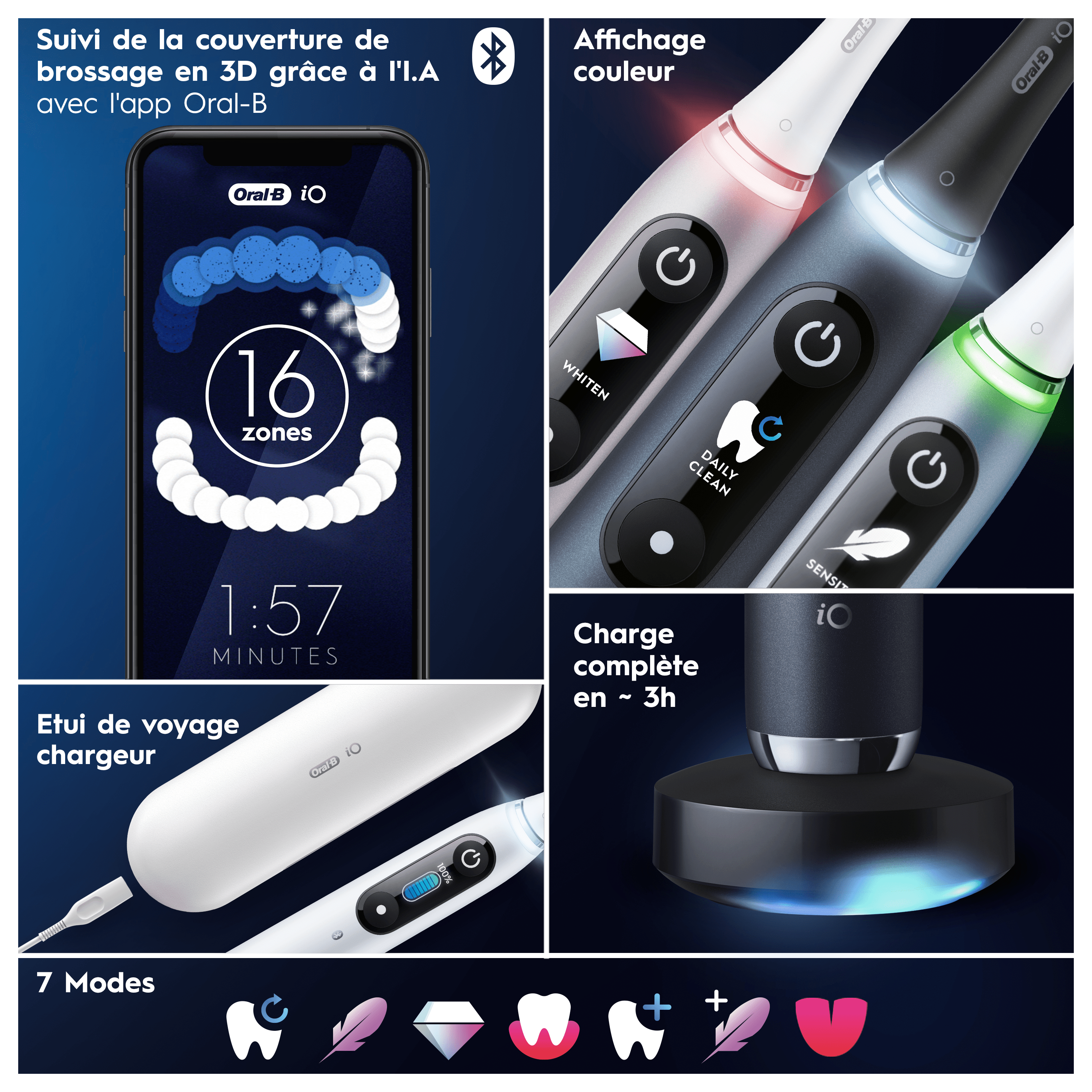 Oral-B iO 9 Brosse à Dents Électrique Noire, 3 Brossettes, 1 Étui de Voyage Chargeur, 1 Pochette, 1 Porte-Brossettes