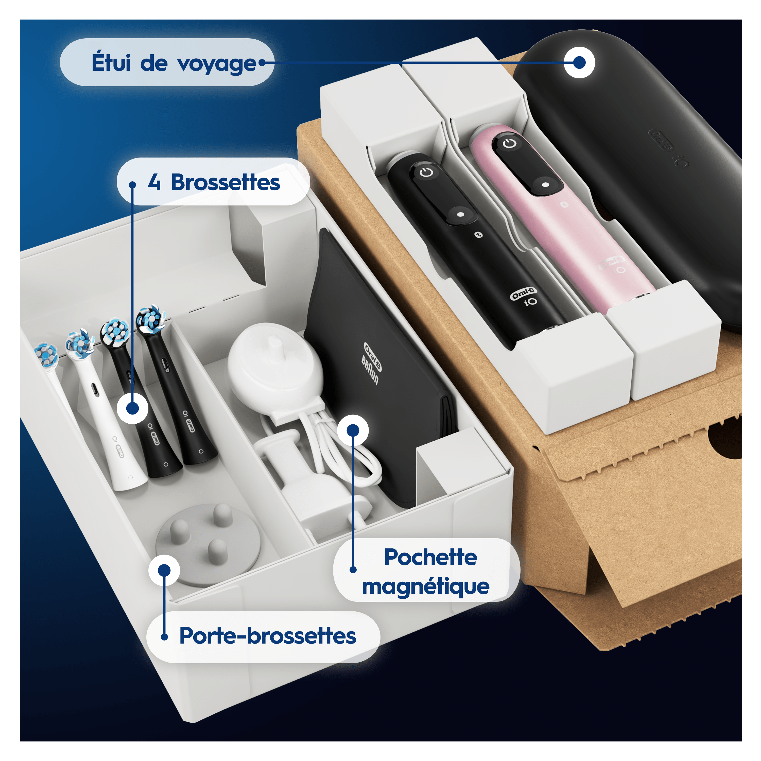 Oral-B iO 6 Lot de 2, Brosses à Dents Électriques Noire et Rose, 3 Brossettes, 1 Pochette pour Chargeur