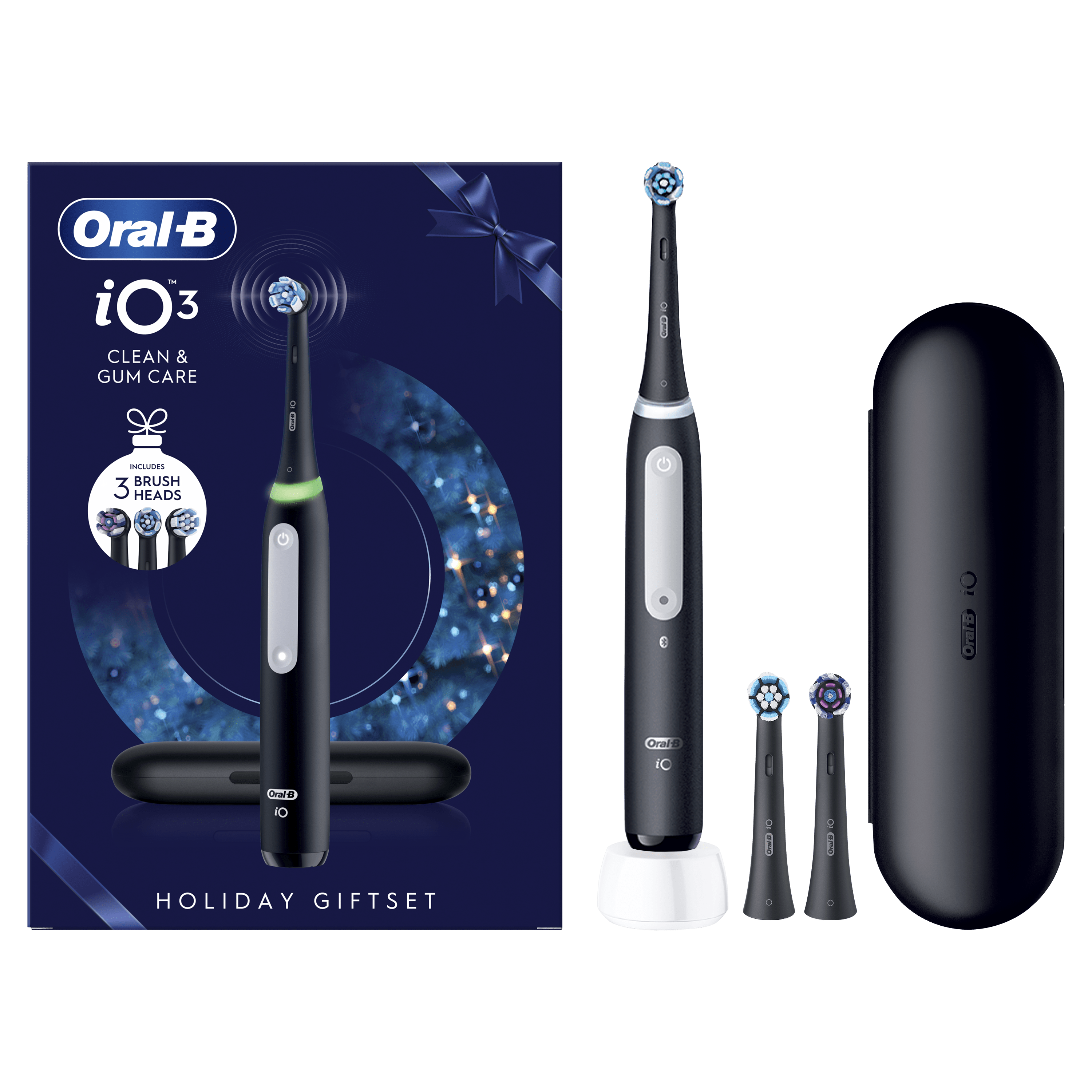 Oral-B iO 3 Brosse À Dents Électrique Noire, 1 Brossette, 1 Étui De Voyage
