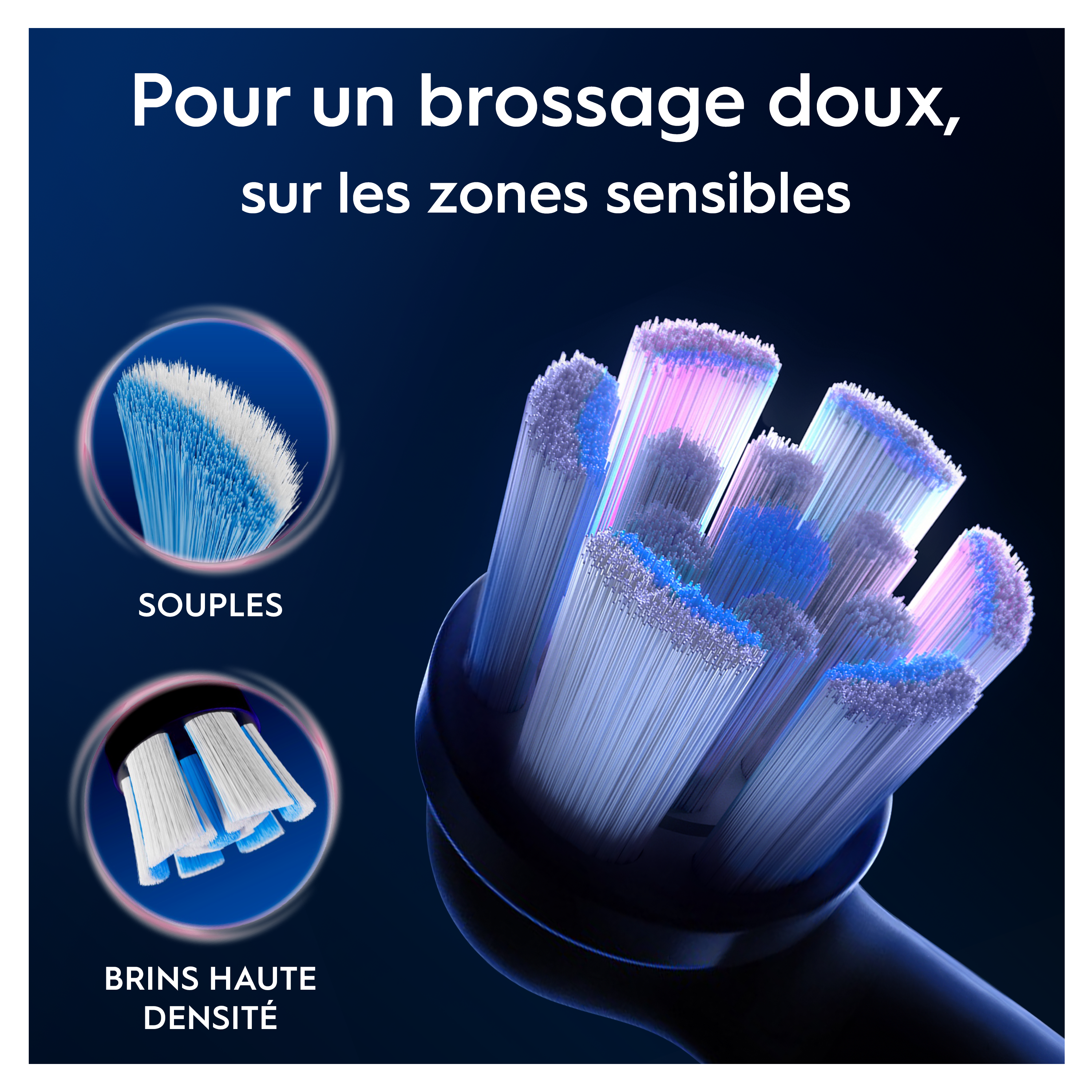 Oral-B Série iO Gentle Care Noire, Brossettes rondes de rechange Authentiques, Brins obliques pour une élimination de la plaque dentaire en profondeur, Brossette plus douce, Convient aux gencives sensibles, x8