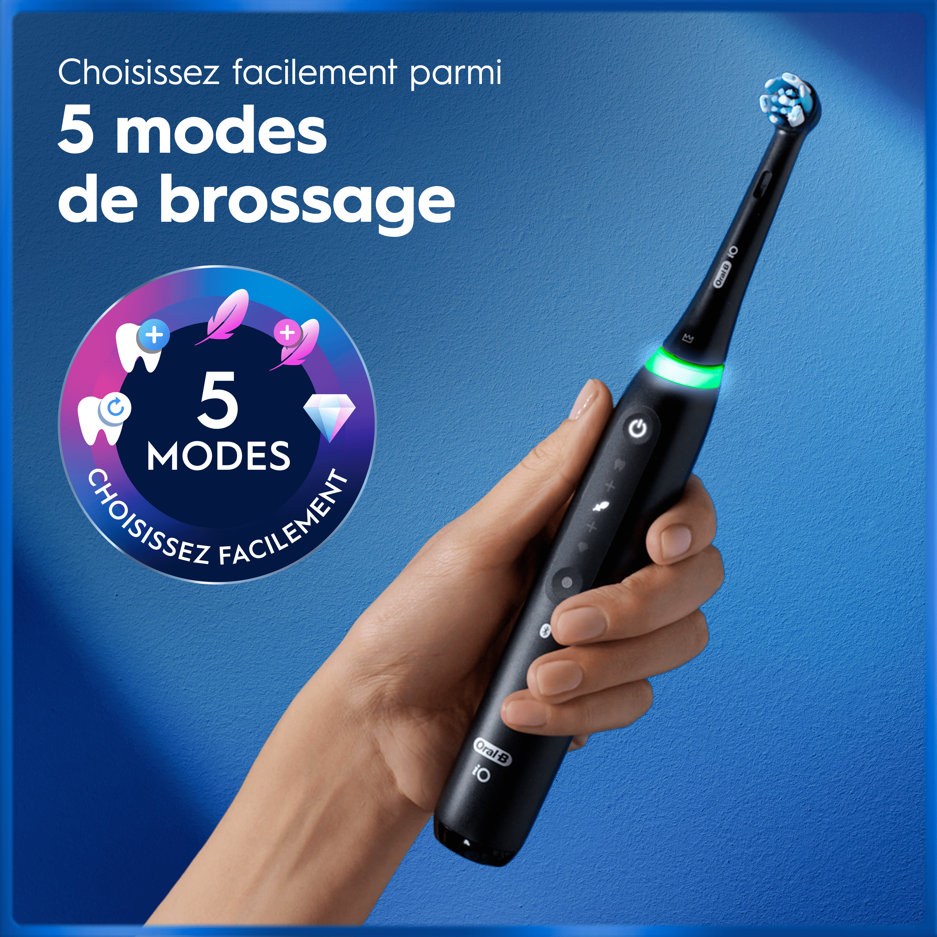Brosse À Dents Électrique Oral-B iO5 | Noire | 3 brossettes | Batterie Longue Durée | Étui De Voyage Premium | Pochette pour Chargeur | Porte-brossettes
