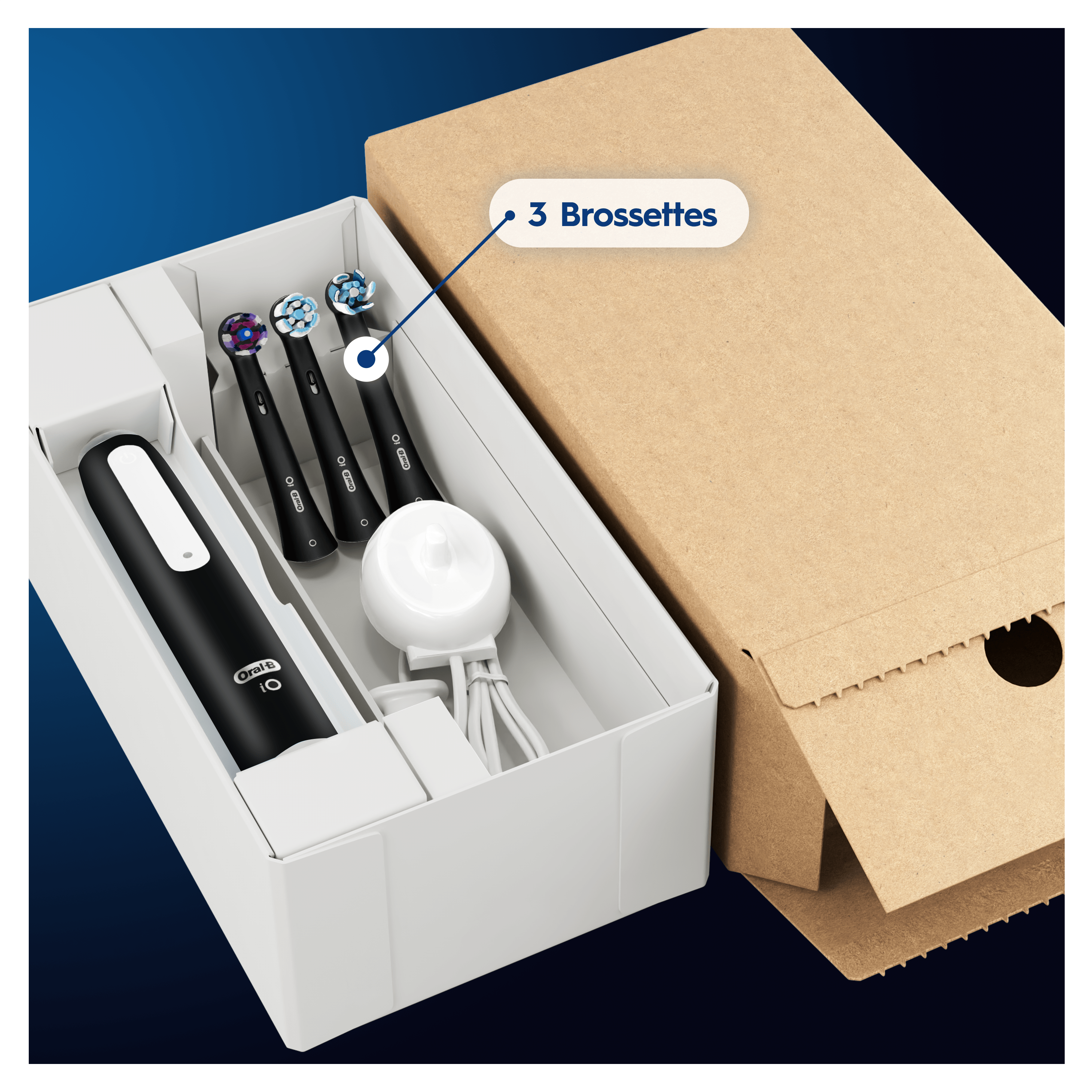 Oral-B iO3 Noire - Brosse à Dents Électrique avec 3 brossettes + pack de 4 brossettes