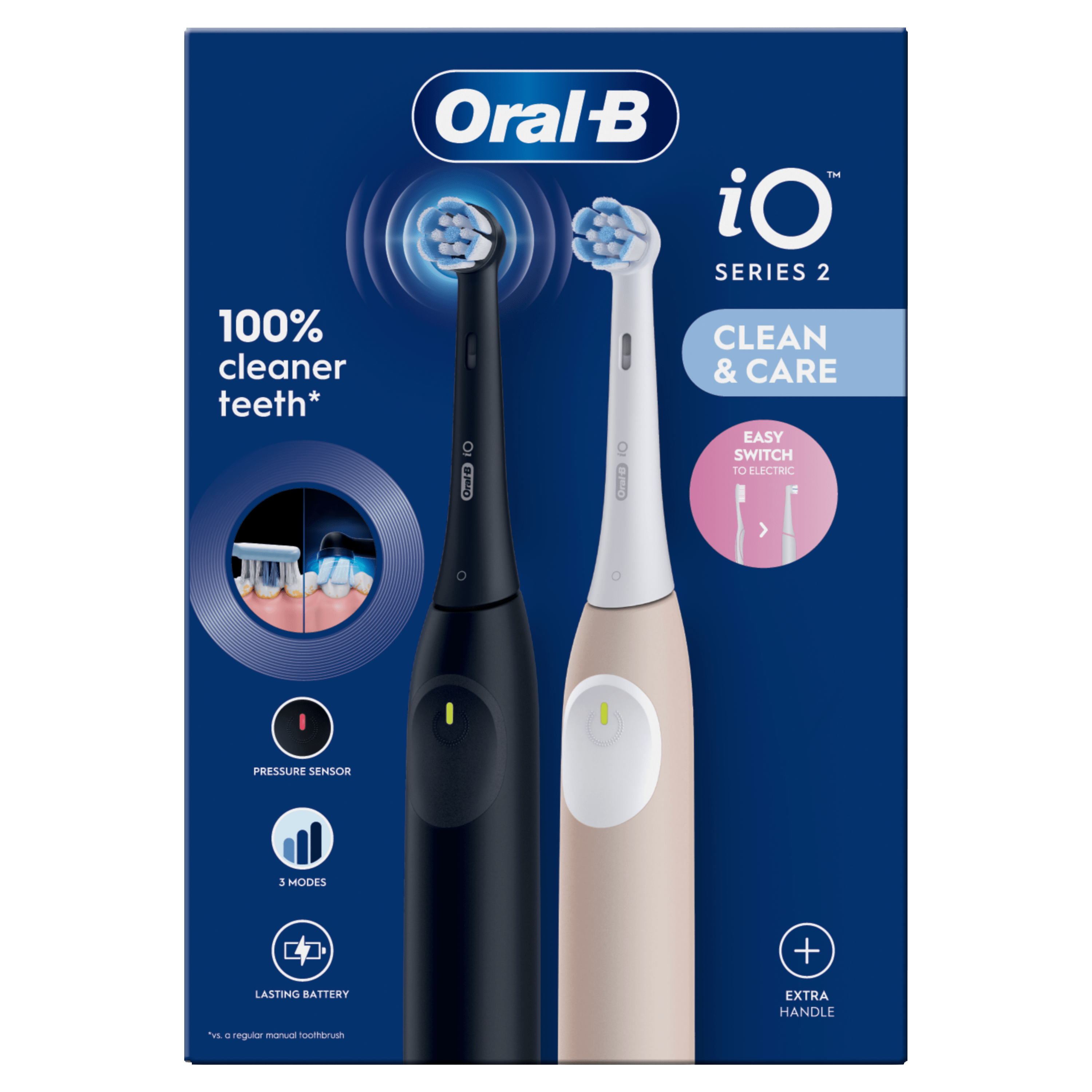 Oral-B iO2 DUO, Brosses À Dents Électriques Noire Et Rose Clair, 2 Brossettes