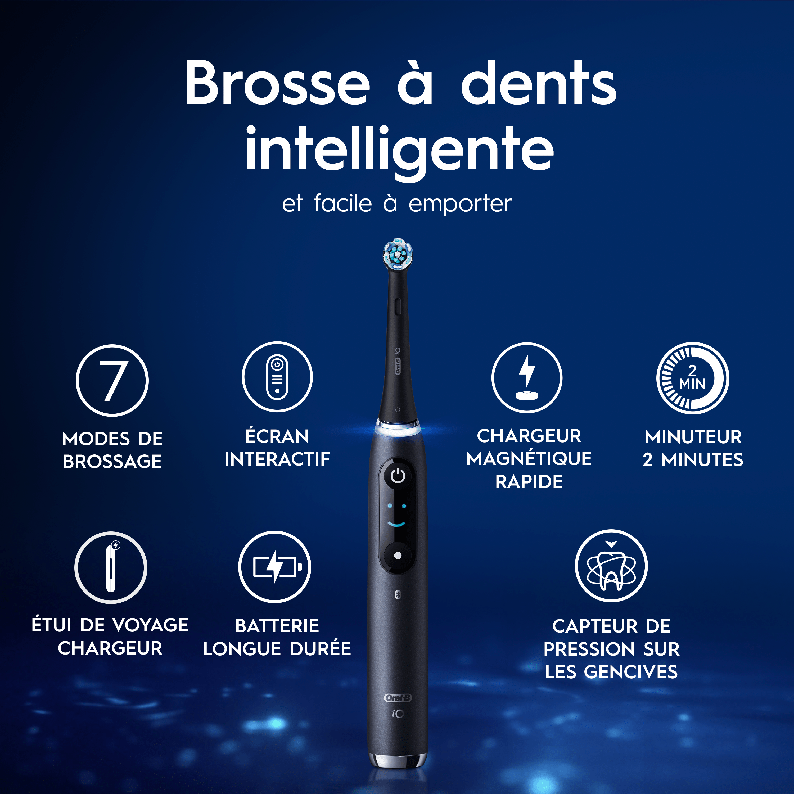 Oral-B iO 10 Édition Spéciale, Brosse À Dents Électrique Noire, 3 Brossettes, 1 Étui De Voyage Chargeur