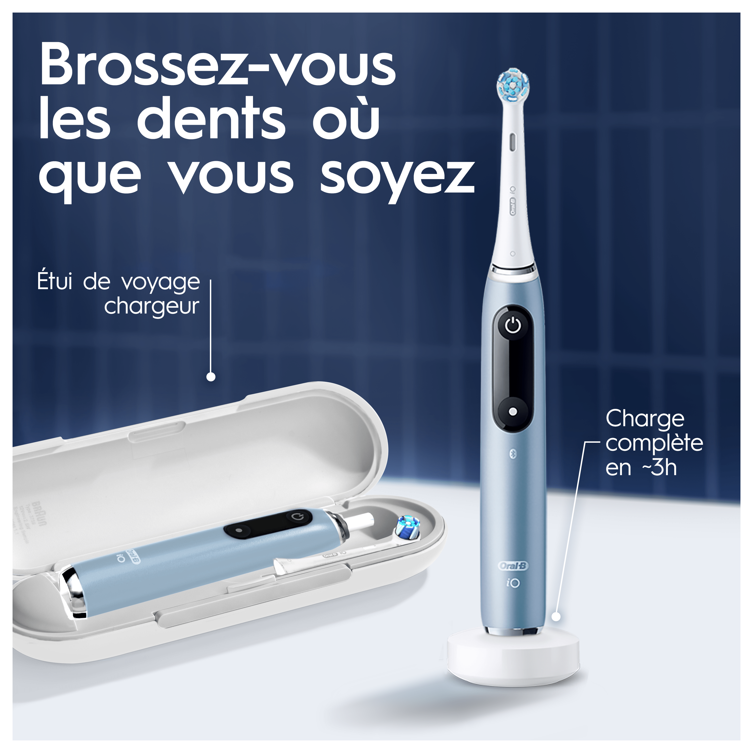 Oral-B iO 9 Brosse À Dents Électrique Édition Spéciale Bleue, 1 Brossette, 1 Étui De Voyage Chargeur, 1 Pochette Magnétique