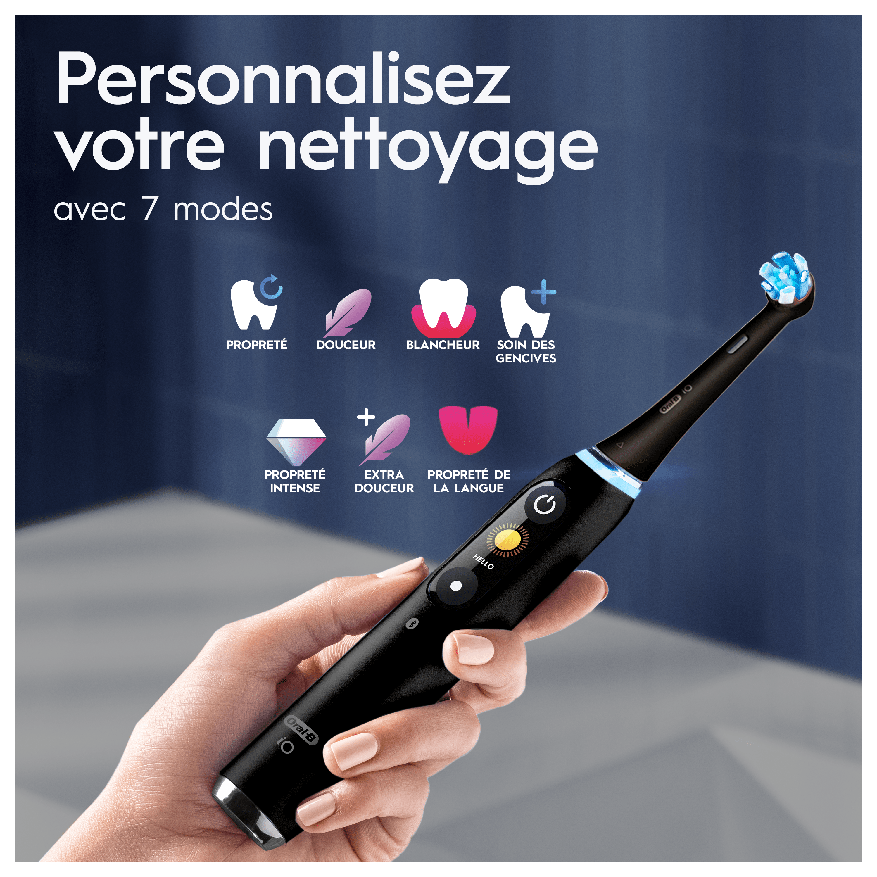 Oral-B iO 9 Brosse à Dents Électrique Noire + Brossettes iO Gentle Care Noires, Lot de 2