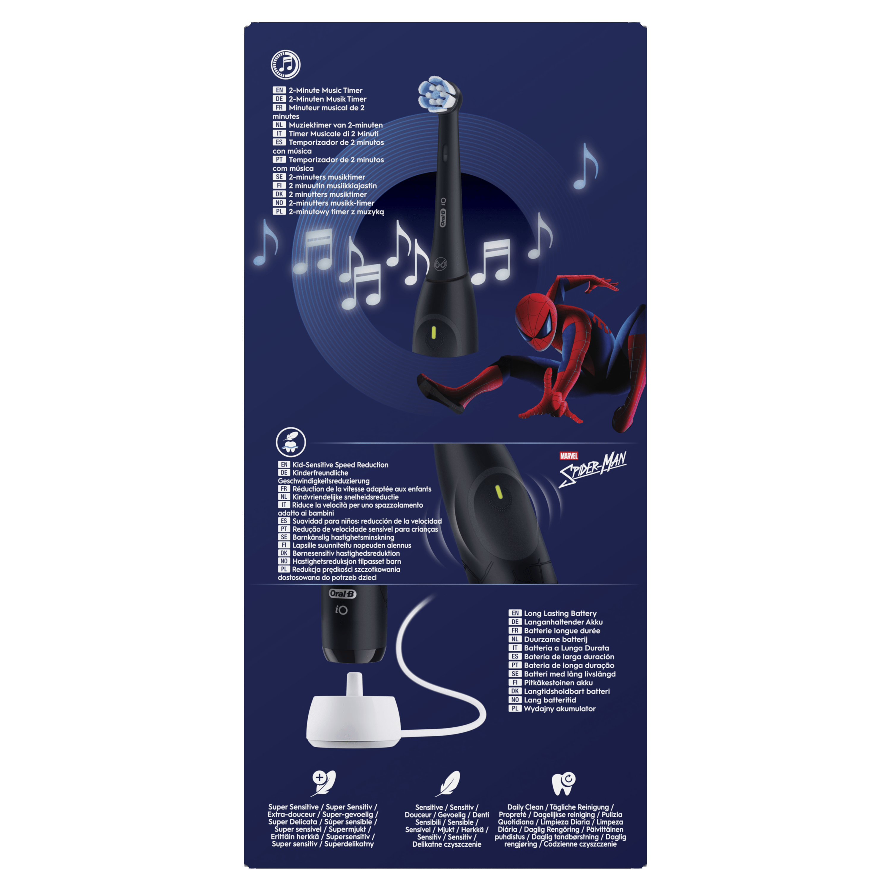 Oral-B iO Kids Marvel Spiderman Brosse À Dents Électrique, 1 Brossette, 1 Étui De Voyage, 3 Modes Avec Mode Douceur Pour Enfants