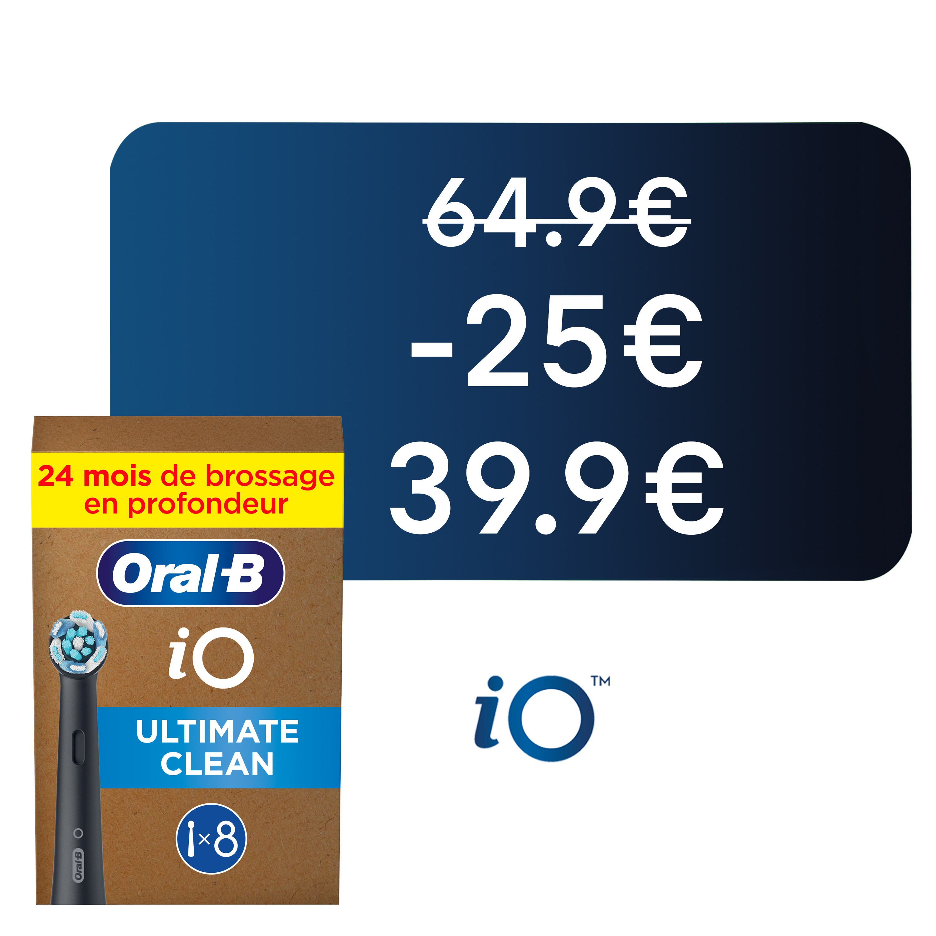Oral-B IO Ultimate Clean Brossette Pour Brosse À Dents Électrique Noire, Lot De 8, Convient À Une Boîte Aux Lettres