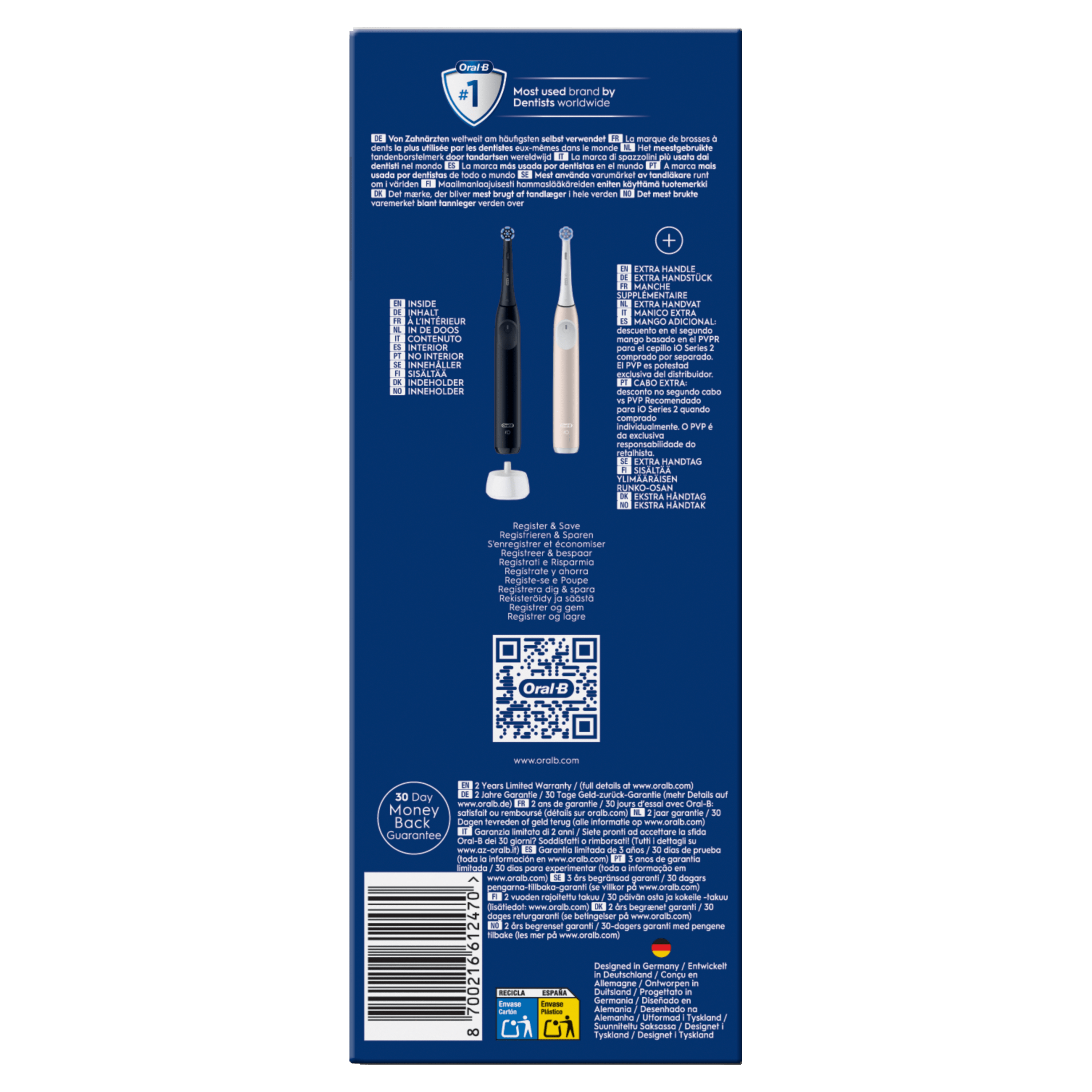 Oral-B iO2 DUO, Brosses À Dents Électriques Noire Et Rose Clair, 2 Brossettes