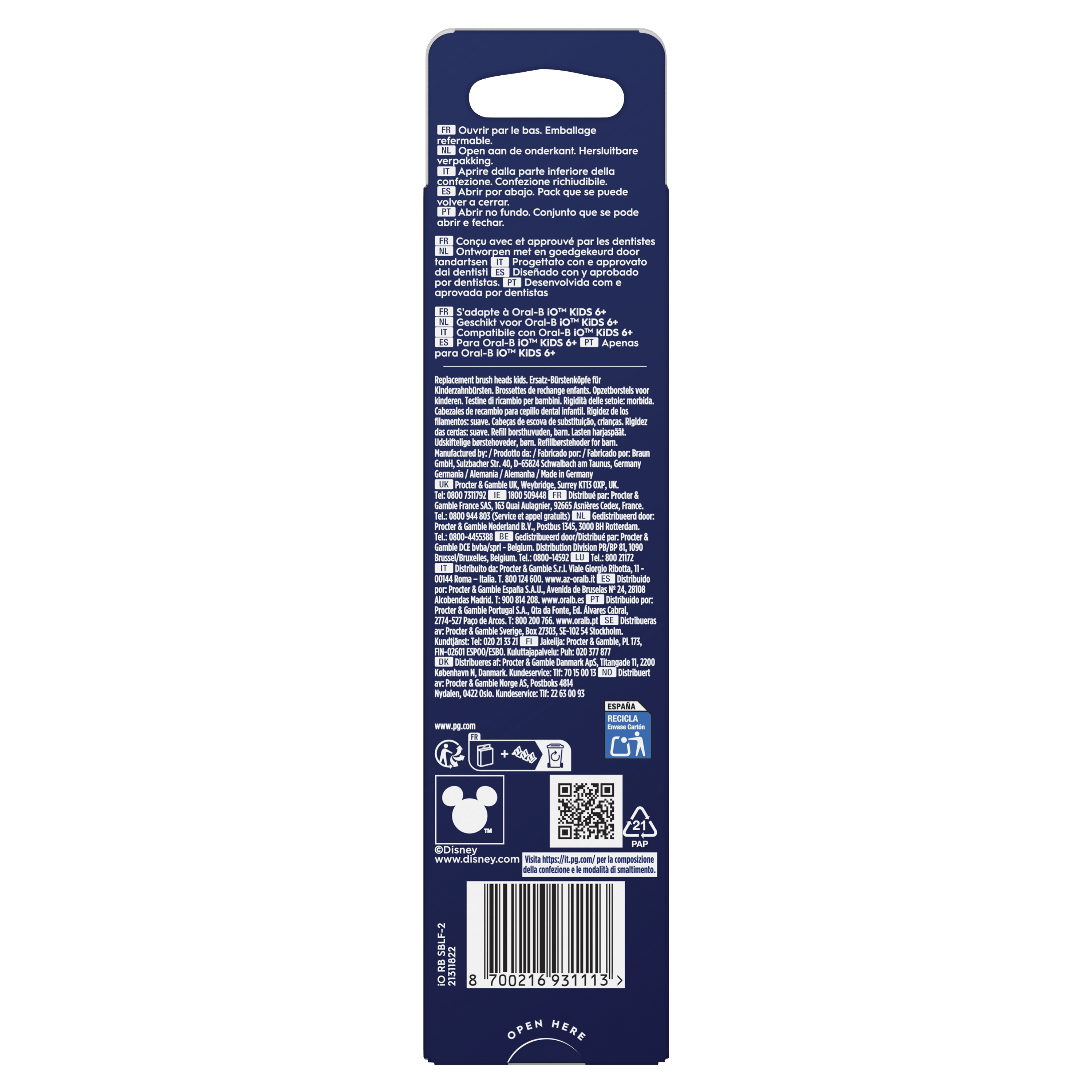 Pack Oral-B iO Kids Stitch 6+ avec : 1 brosse à dents électrique + 2 dentifrices + 2 brossettes