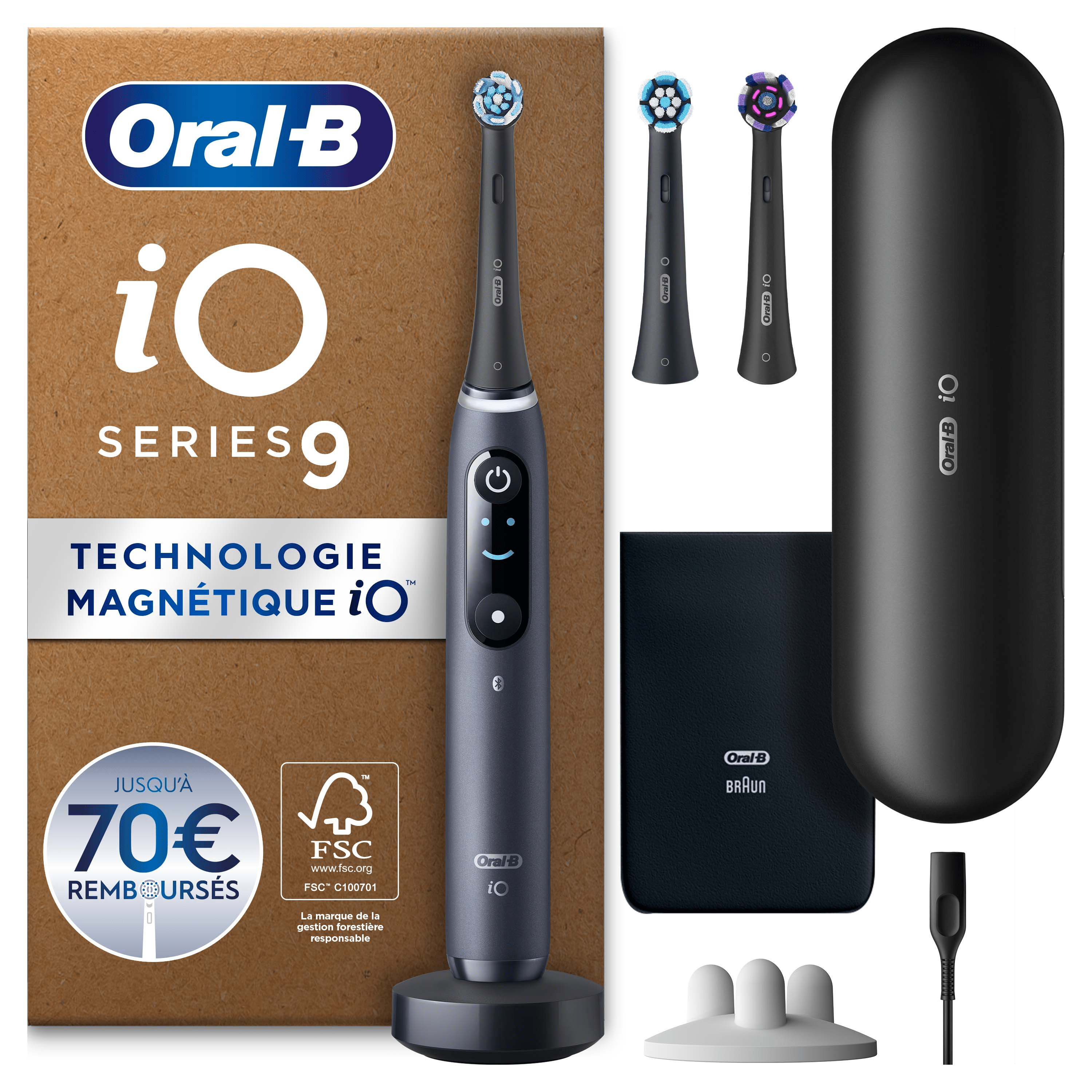 Oral-B iO9 Noire Brosse à dents électrique avec 3 brossettes