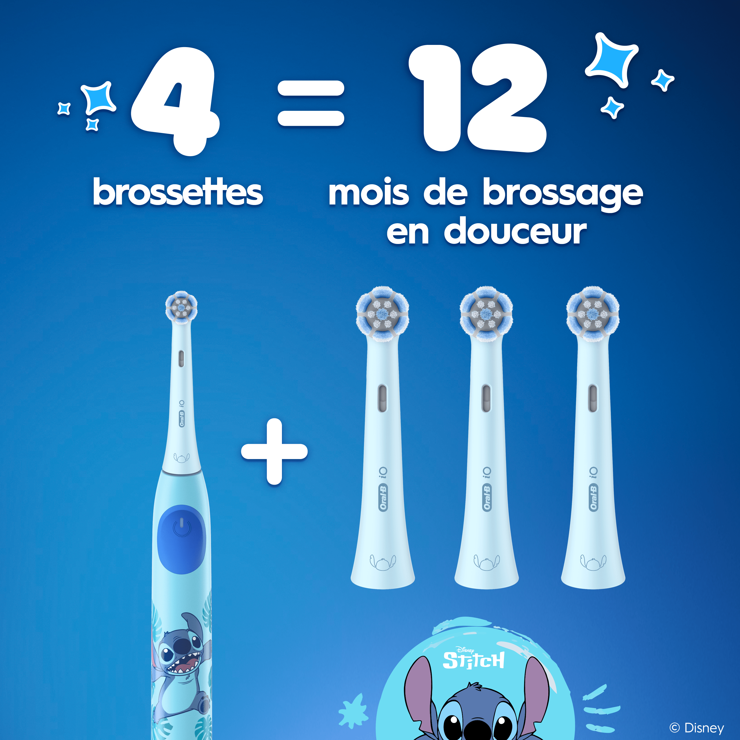 Pack Oral-B iO Kids Stitch 6+ avec : 1 brosse à dents électrique + 2 dentifrices + 2 brossettes