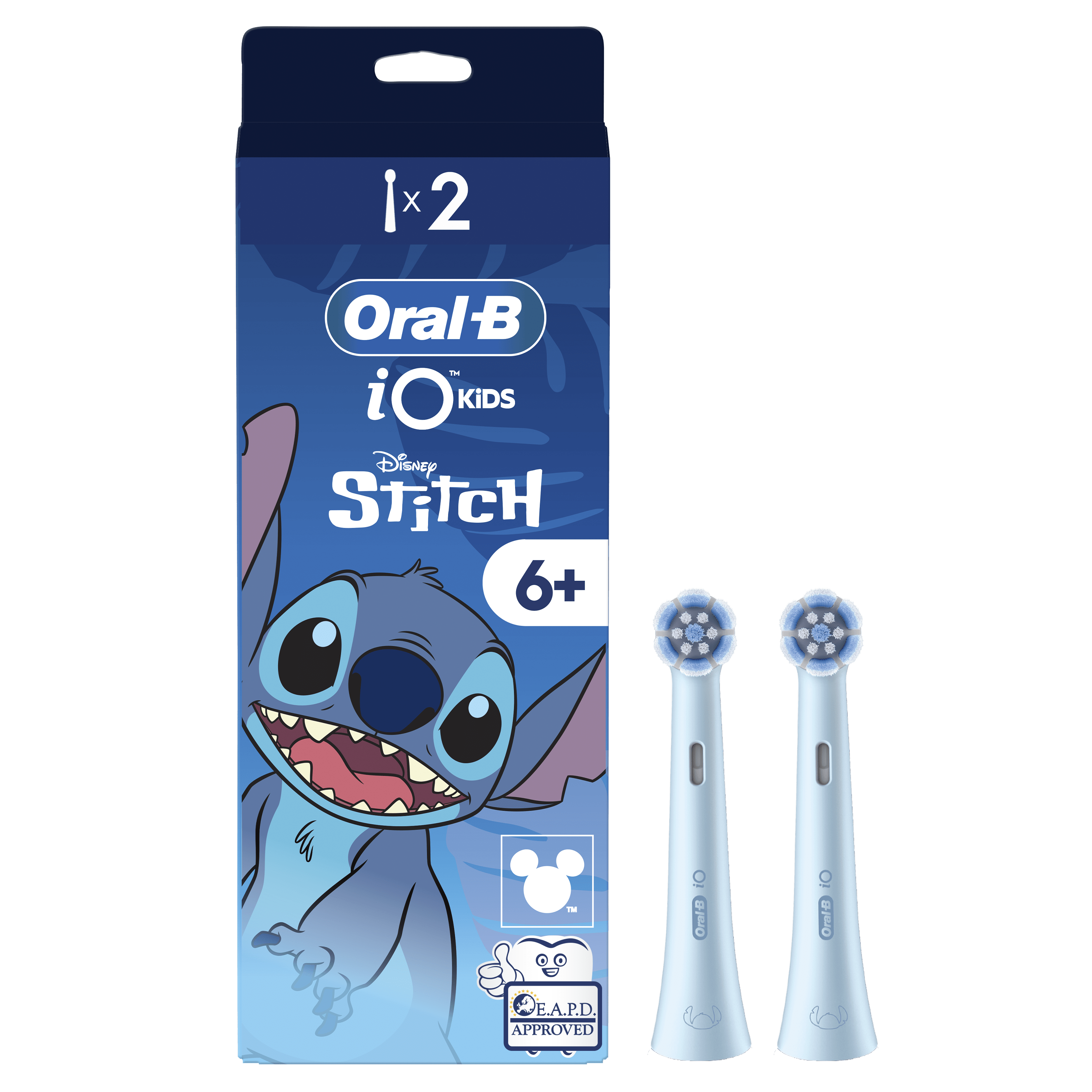 Oral-B iO Kids Brossette de Brosse à Dents Électrique Disney Stitch 6+, Douce Pour Les Dents Qui Bougent Et Les Gencives, 2