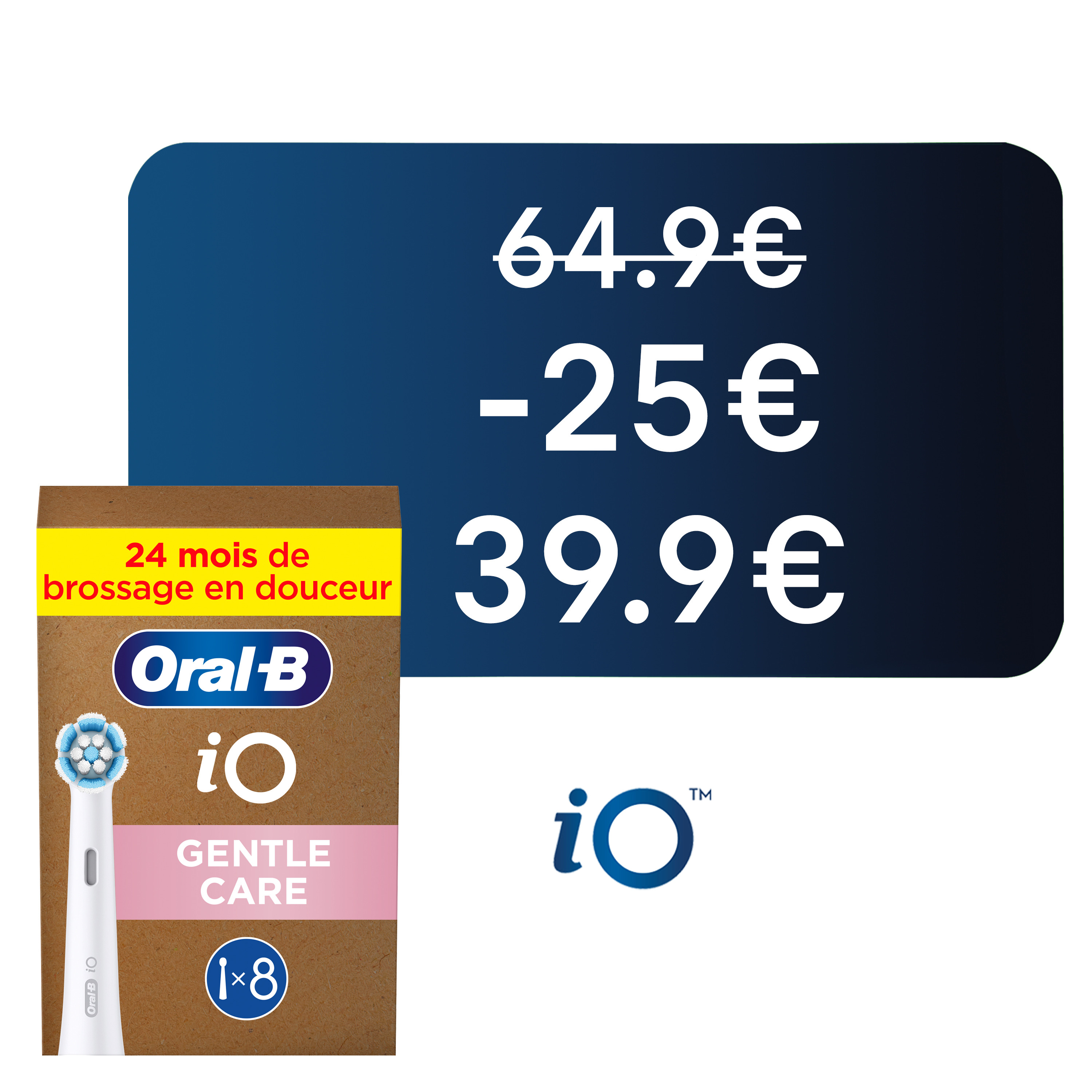 Oral-B Série iO Gentle Care, Brossettes rondes de rechange Authentiques, Brossette la plus douce, Convient aux gencives sensibles, Conçue pour les brosses à dents électriques Oral-B iO, 8