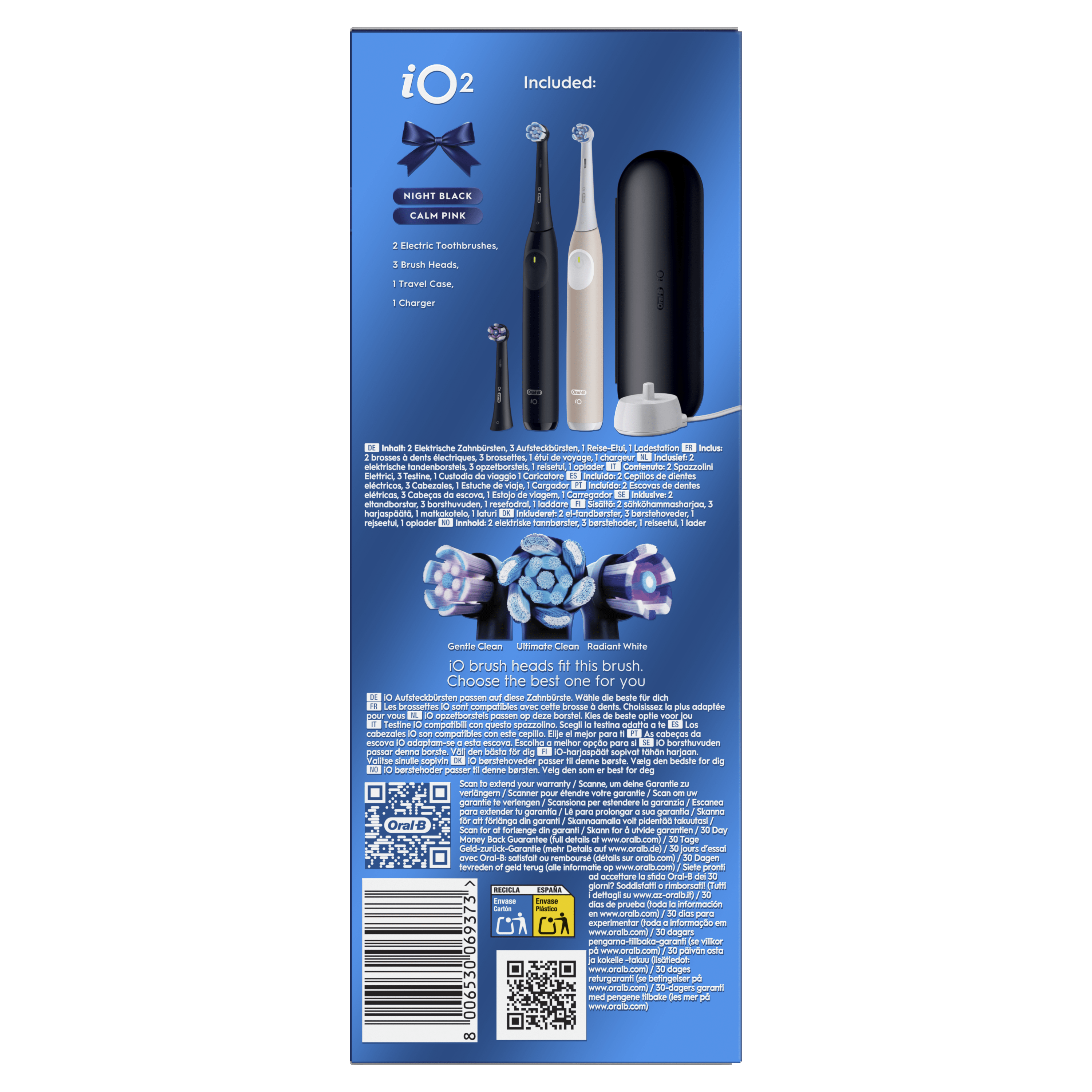 Oral-B iO2 DUO Brosses À Dents Électriques Noire et Rose Clair, 3 Brossettes, 1 Étui De Voyage