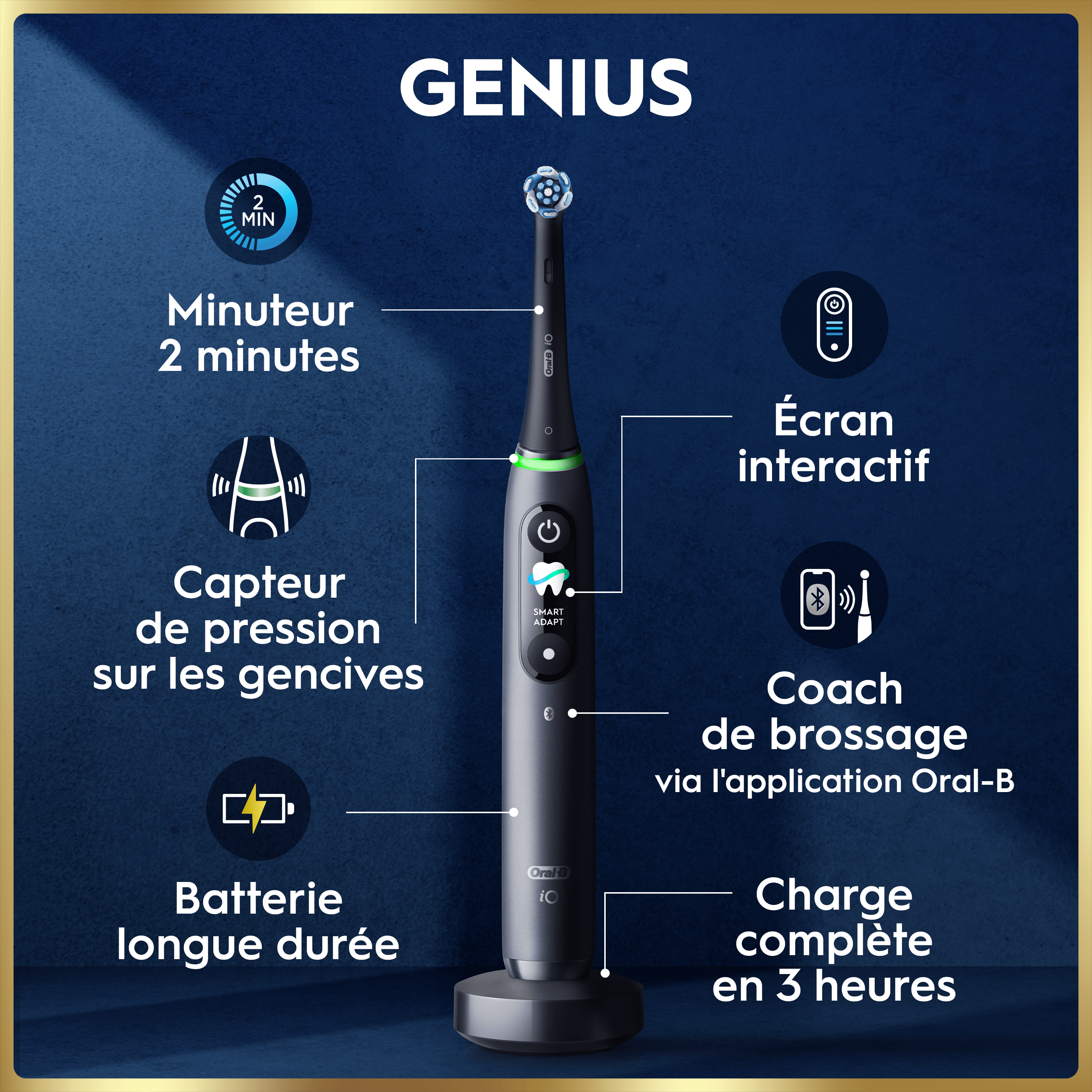 Brosse à dents électrique Oral-B iO9 | Pack de 2 | Noire et Rose | 4 brossettes | Chargeur magnétique rapide | Étui de voyage avec chargeur | Porte-brossettes