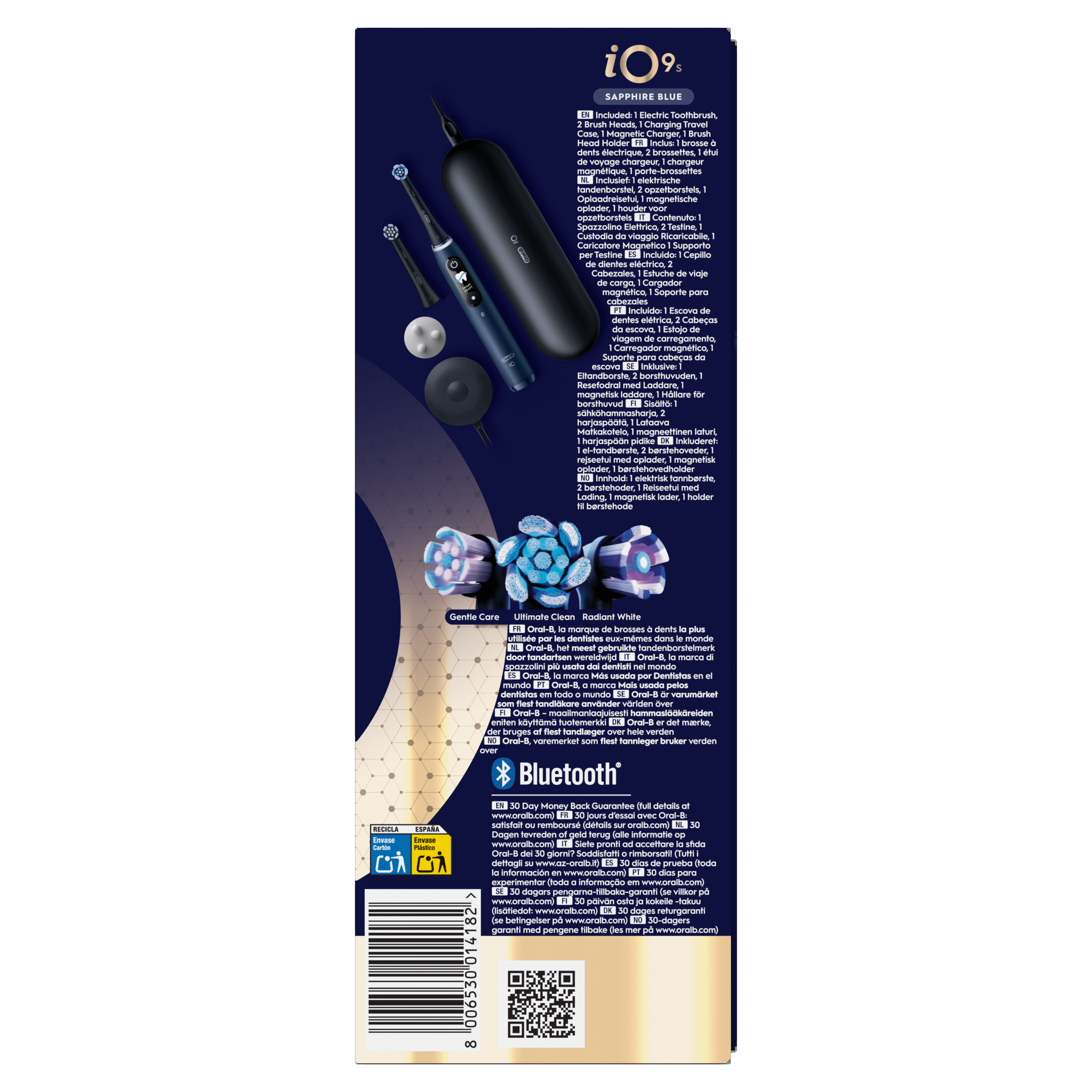 Brosse à dents électrique Oral-B iO9 | Bleu Saphir | 2 brossettes | Chargeur Magnétique Rapide | Batterie Longue Durée | Étui de Voyage de Charge | Porte-brossettes