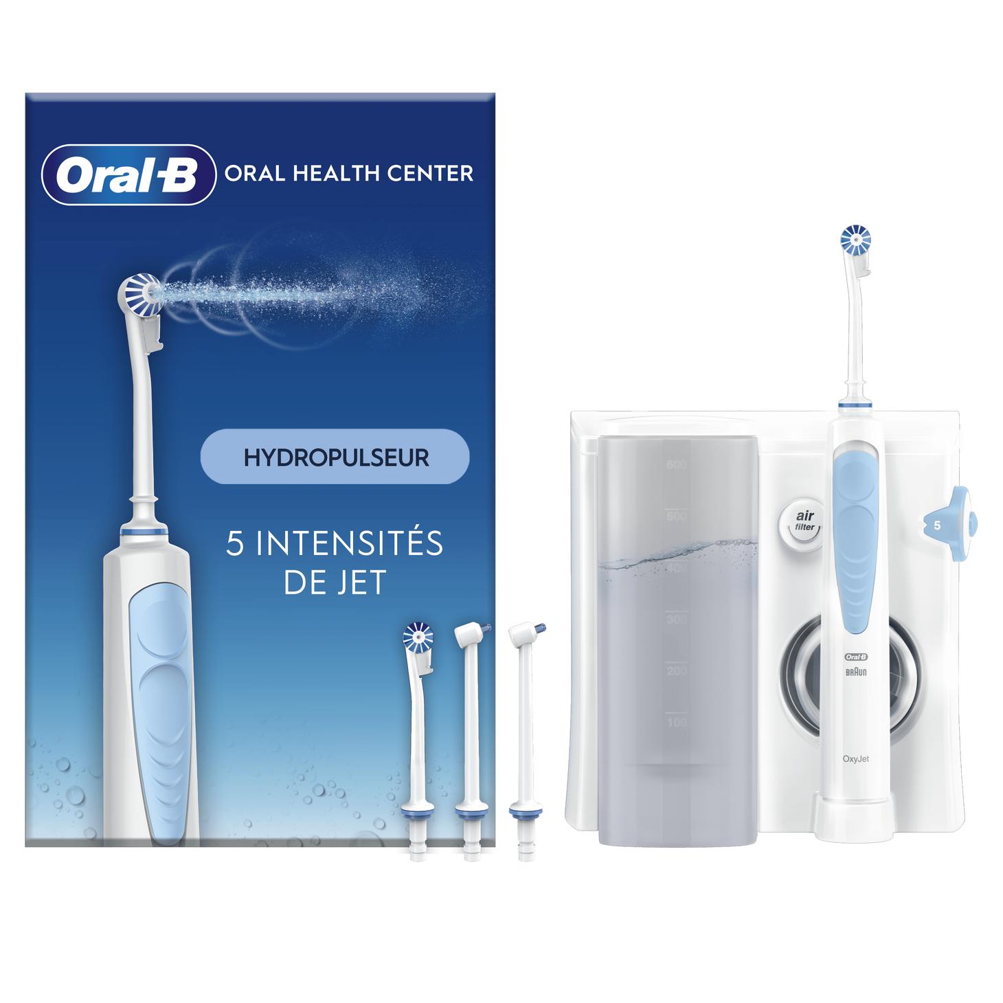 OralB Oral Health Center Hydropulseur Fil Dentaire À L’eau, 2 Canules Oxyjet, 2 Canules Water